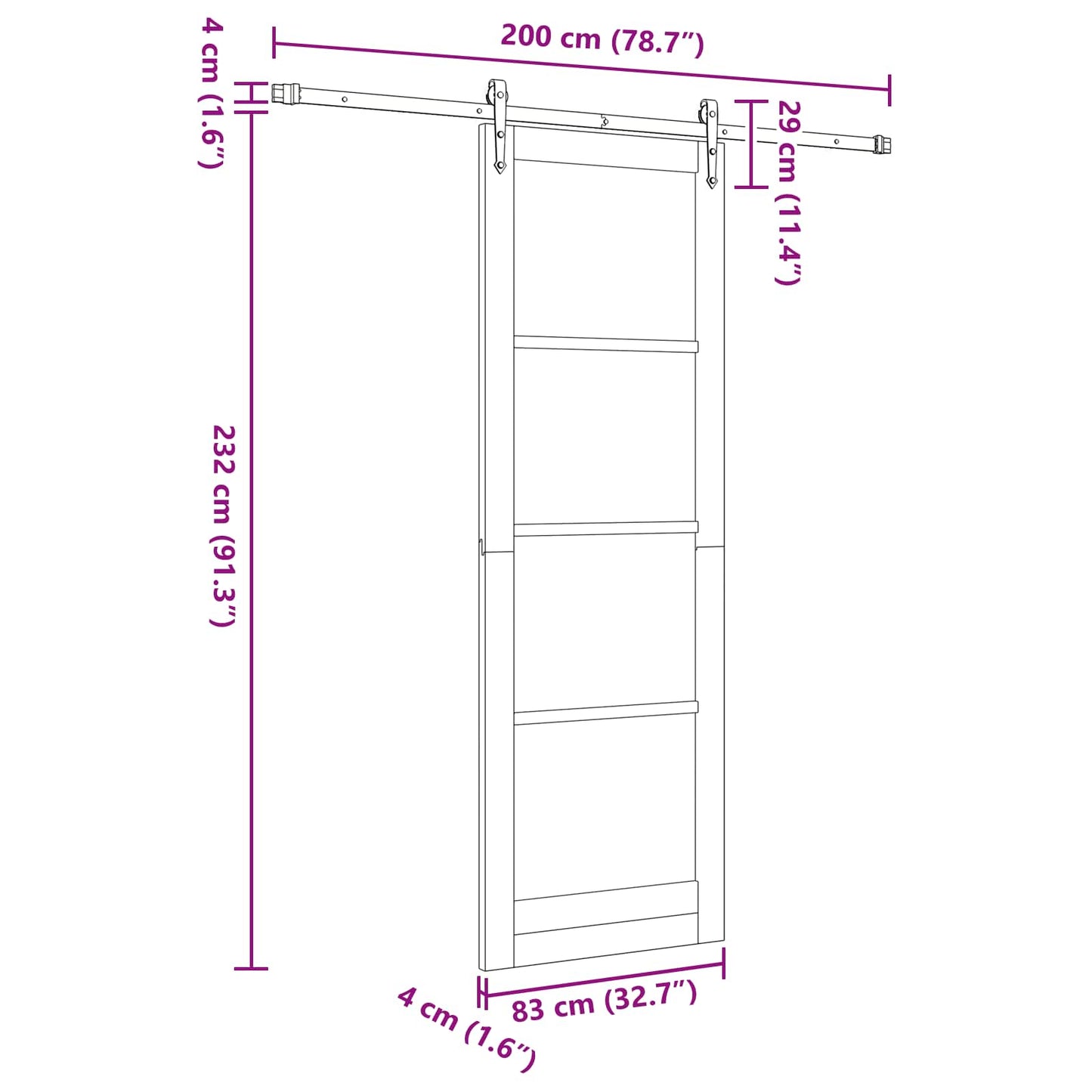 Csúszó ajtó ORKDAL Fehér 83 x 232 cm Tömör Fenyőfa