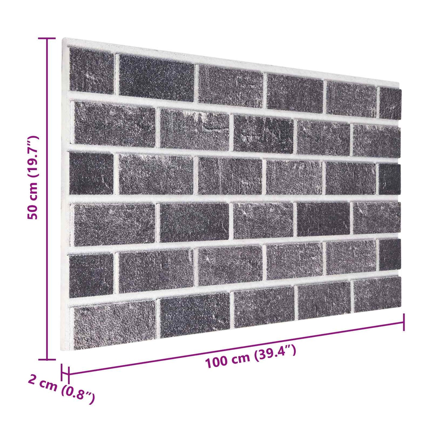 Fali panelek 10 db 100 x 50 cm Fekete és Szürke EPS Hab
