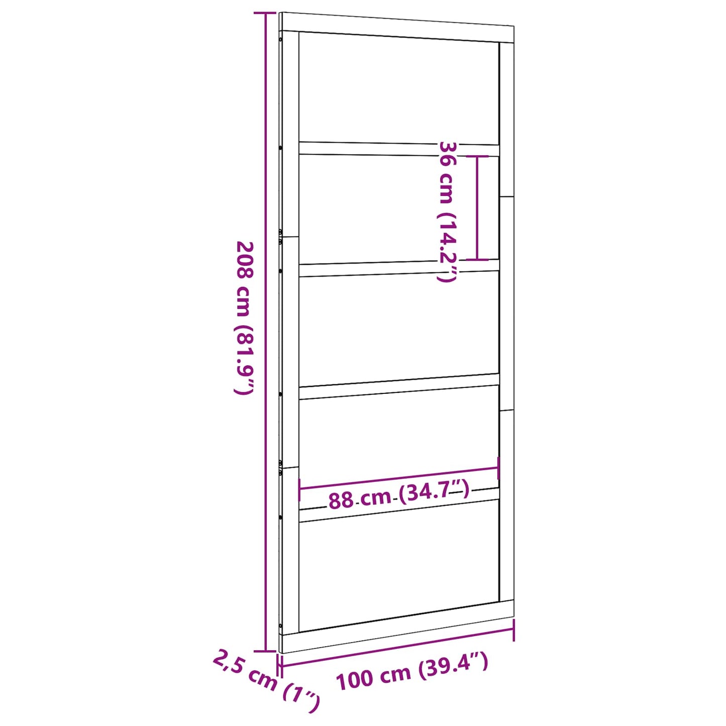 Istállóajtó Fehér 100 x 2,5 x 208 cm Tömör Fenyőfa