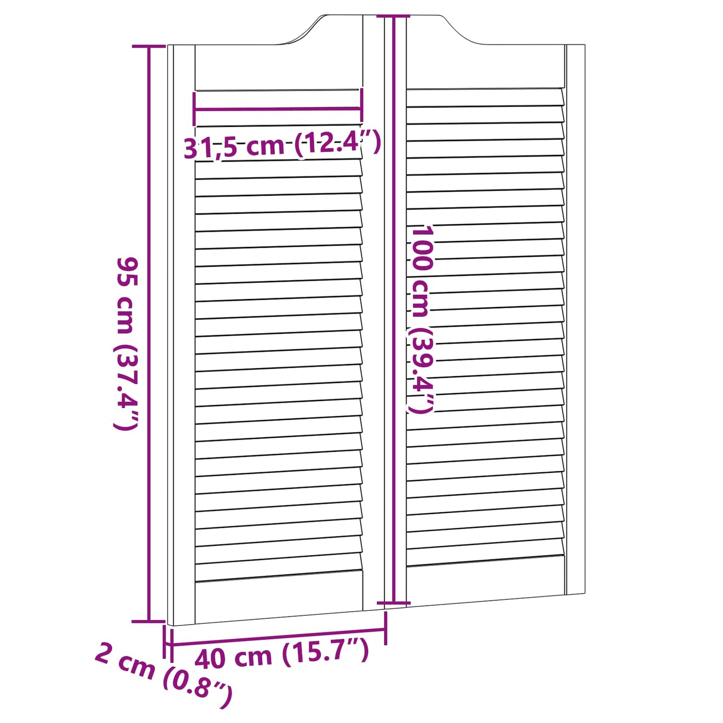 Lengő Ajtók Fehér 100 x 40 cm Tömör Fenyőfa