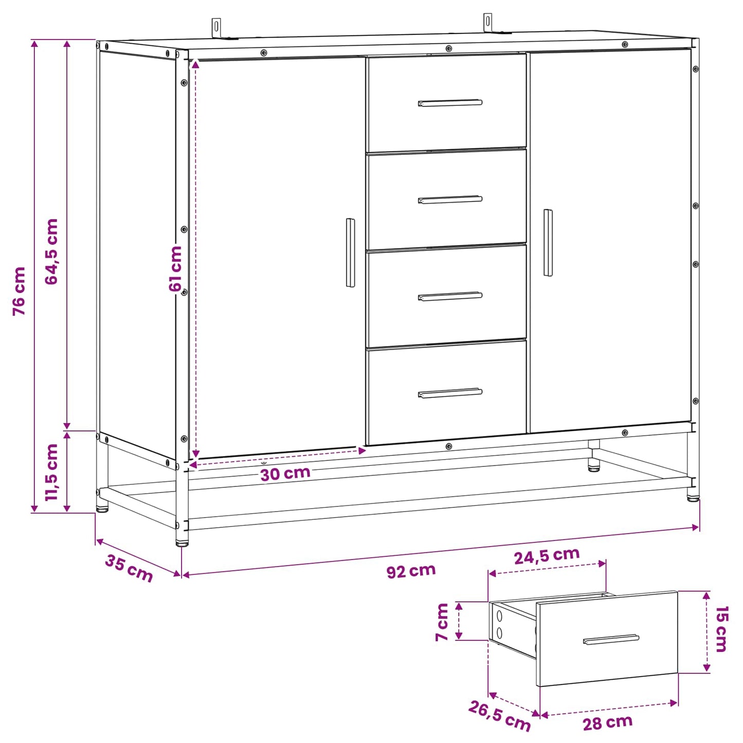 Széf Kézműves Tölgy 92 x 35 x 76 cm Szerelt Fa