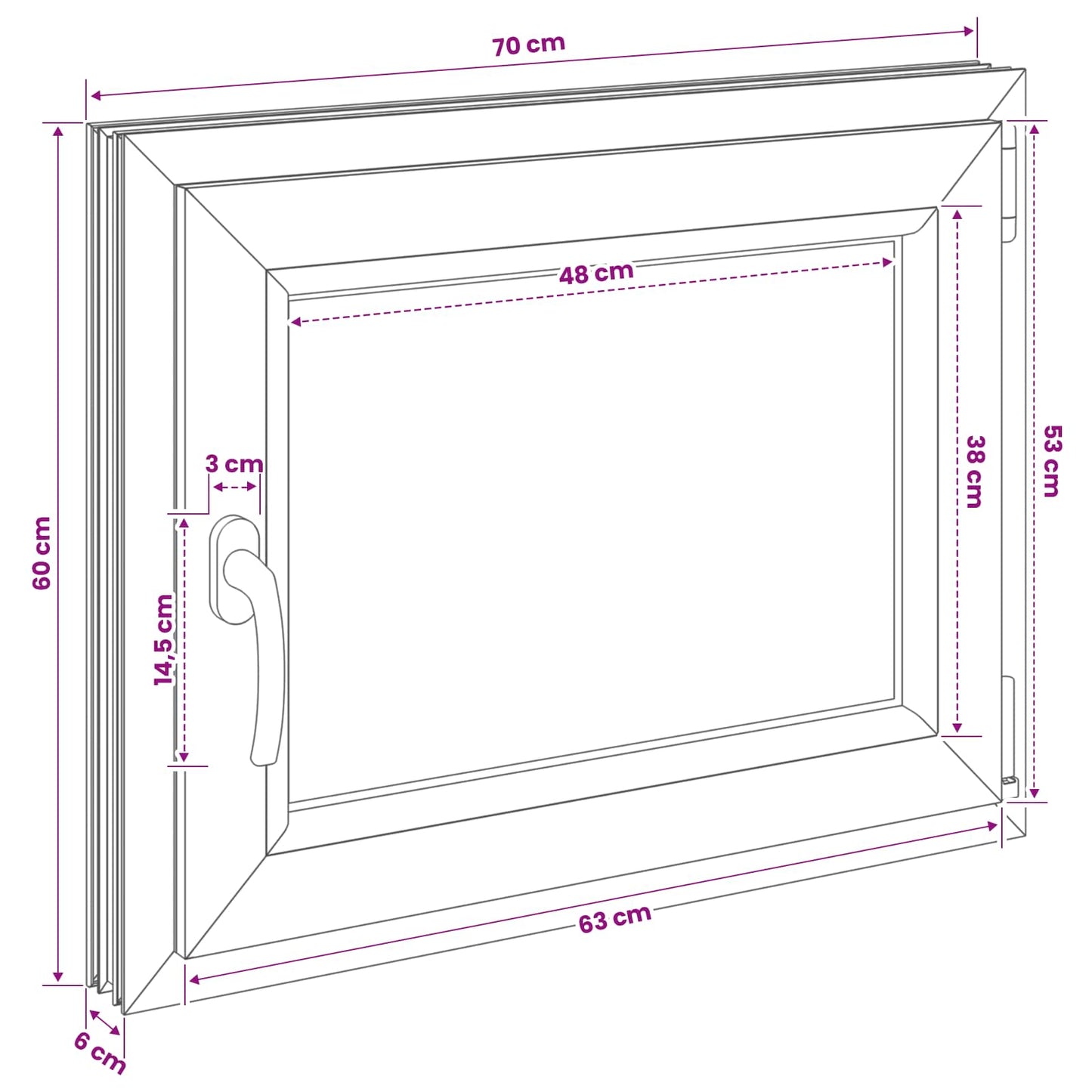 Pinceablak RISOR 70 x 60 cm PVC és Üveg
