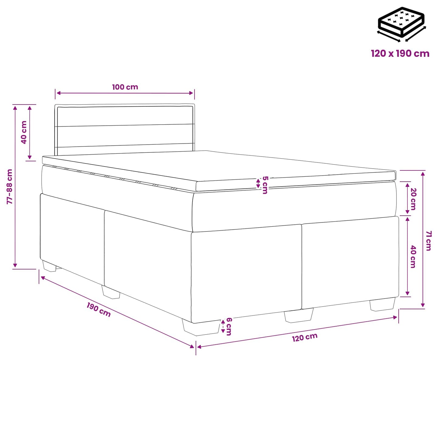 Boxspring ágy matraccal fejtámlával Fekete 120 x 190 cm Szövet
