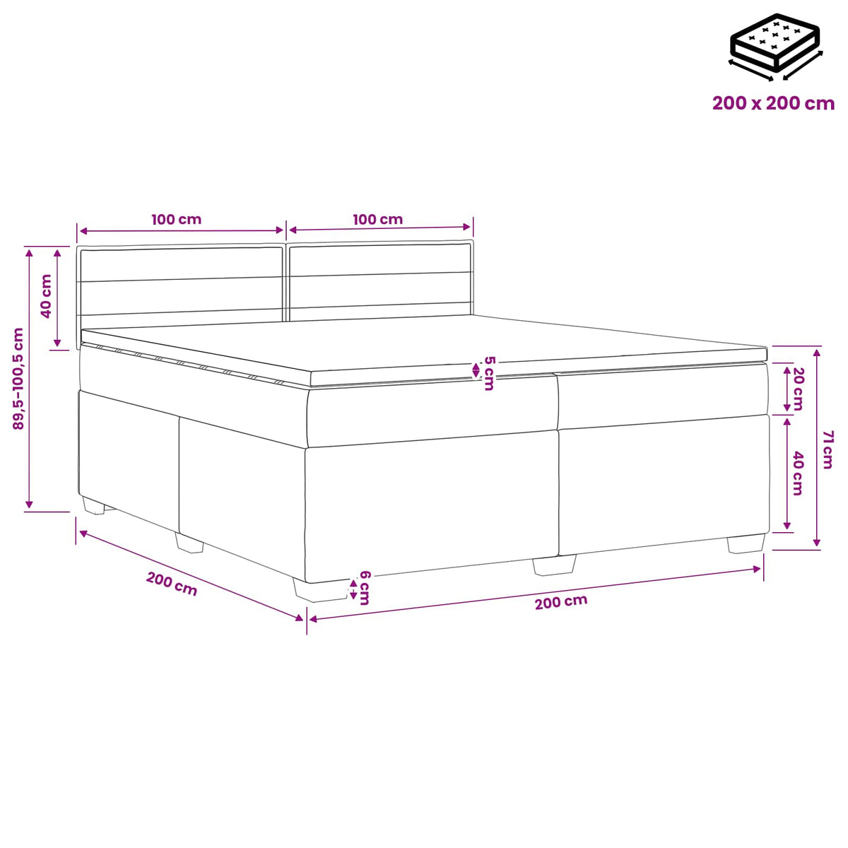 Boxspring ágy matraccal fejtámlával Kék 200 x 200 cm Szövet