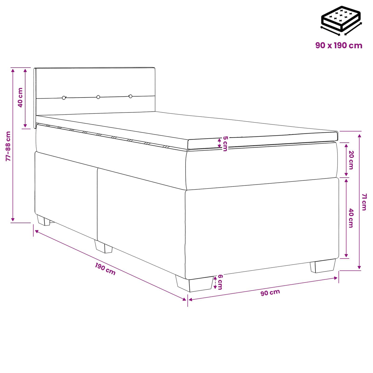 Boxspring ágy matraccal Világosszürke 90 x 190cm Szövet