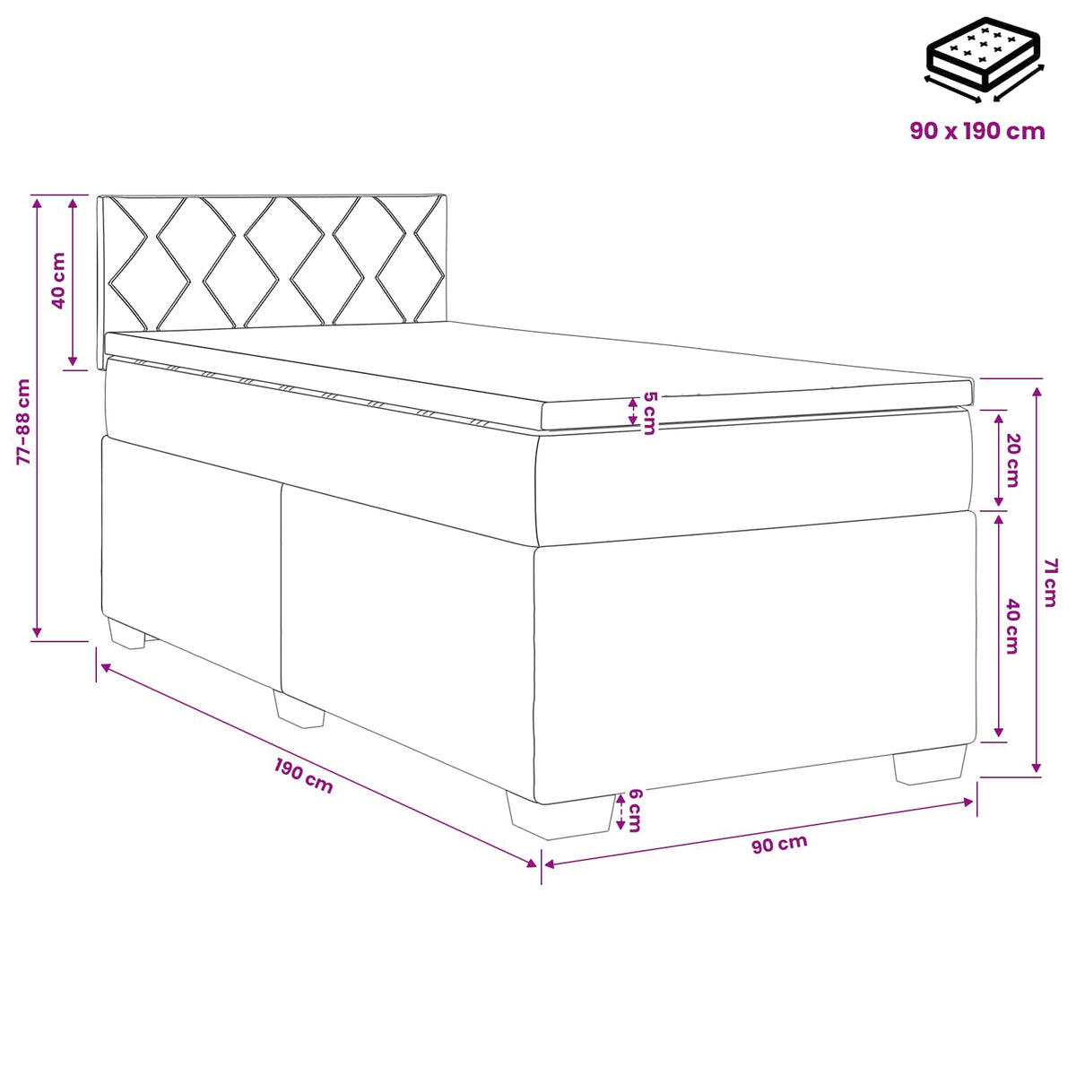 Boxspring ágy matraccal Világosszürke 90 x 190cm Szövet