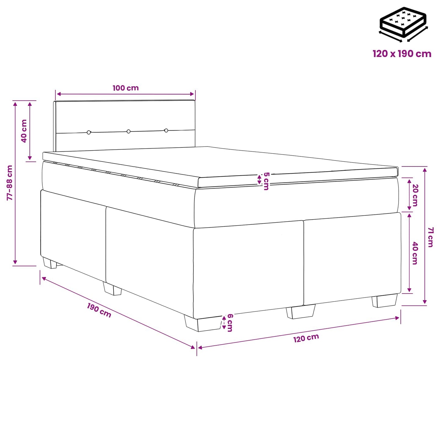 Boxspring ágy matraccal Világosszürke 120 x 190 cm Bársony