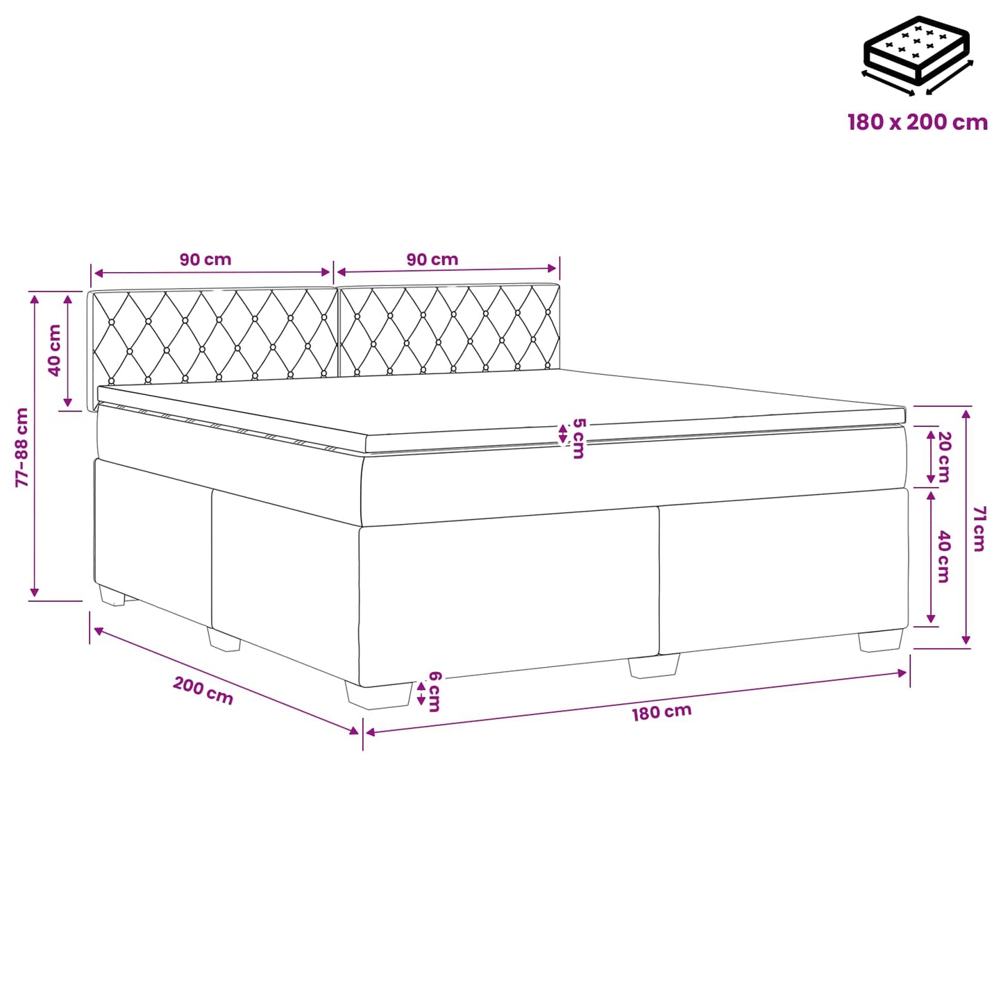 Boxspring ágy matraccal Sötétszürke 180 x 200 cm Bársony