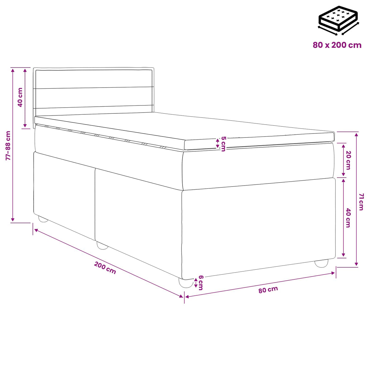 Boxspring ágy matraccal Világosszürke 80 x 200 cm Szövet