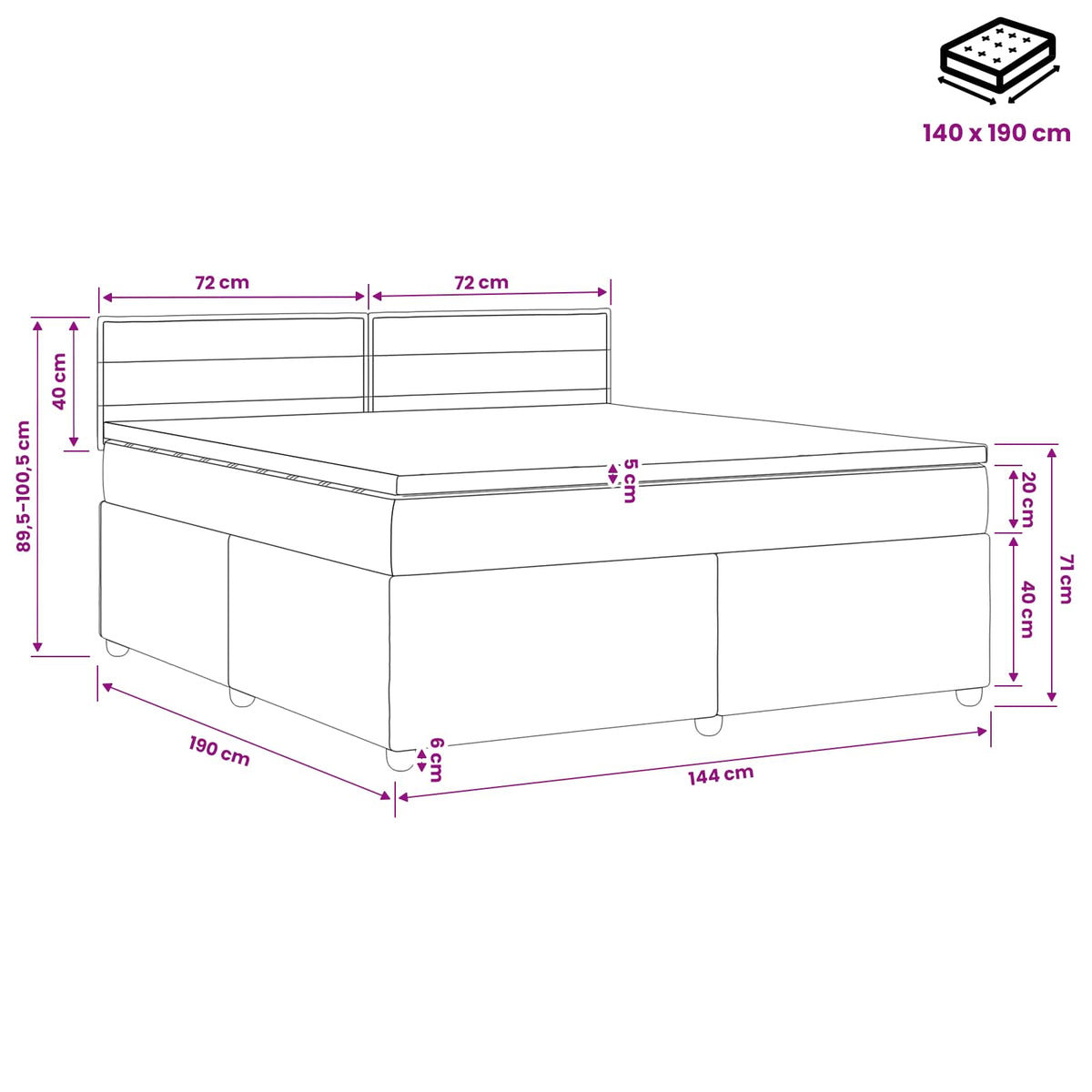 Boxspring ágy matraccal fejtámlával Kék 140 x 190 cm Szövet