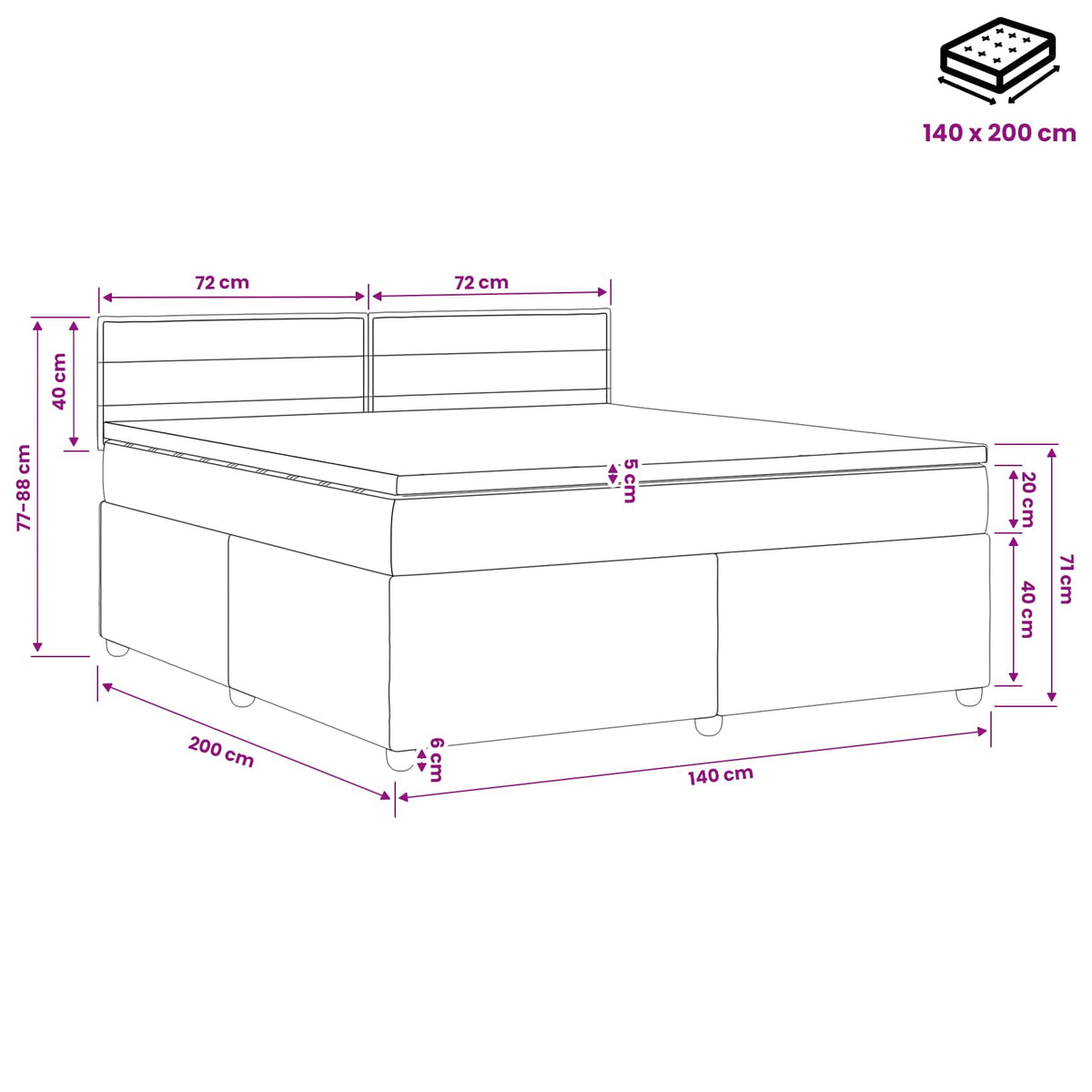Boxspring ágy matraccal Tópszínű 140 x 200 cm Szövet