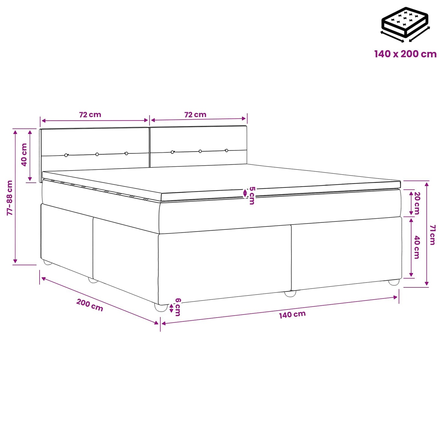 Boxspring ágy matraccal fejtámlával Fekete 140 x 200 cm Szövet