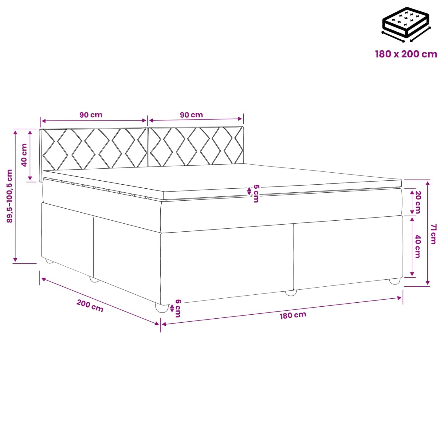 Boxspring ágy matraccal fejtámlával Fekete 180 x 200 cm Szövet