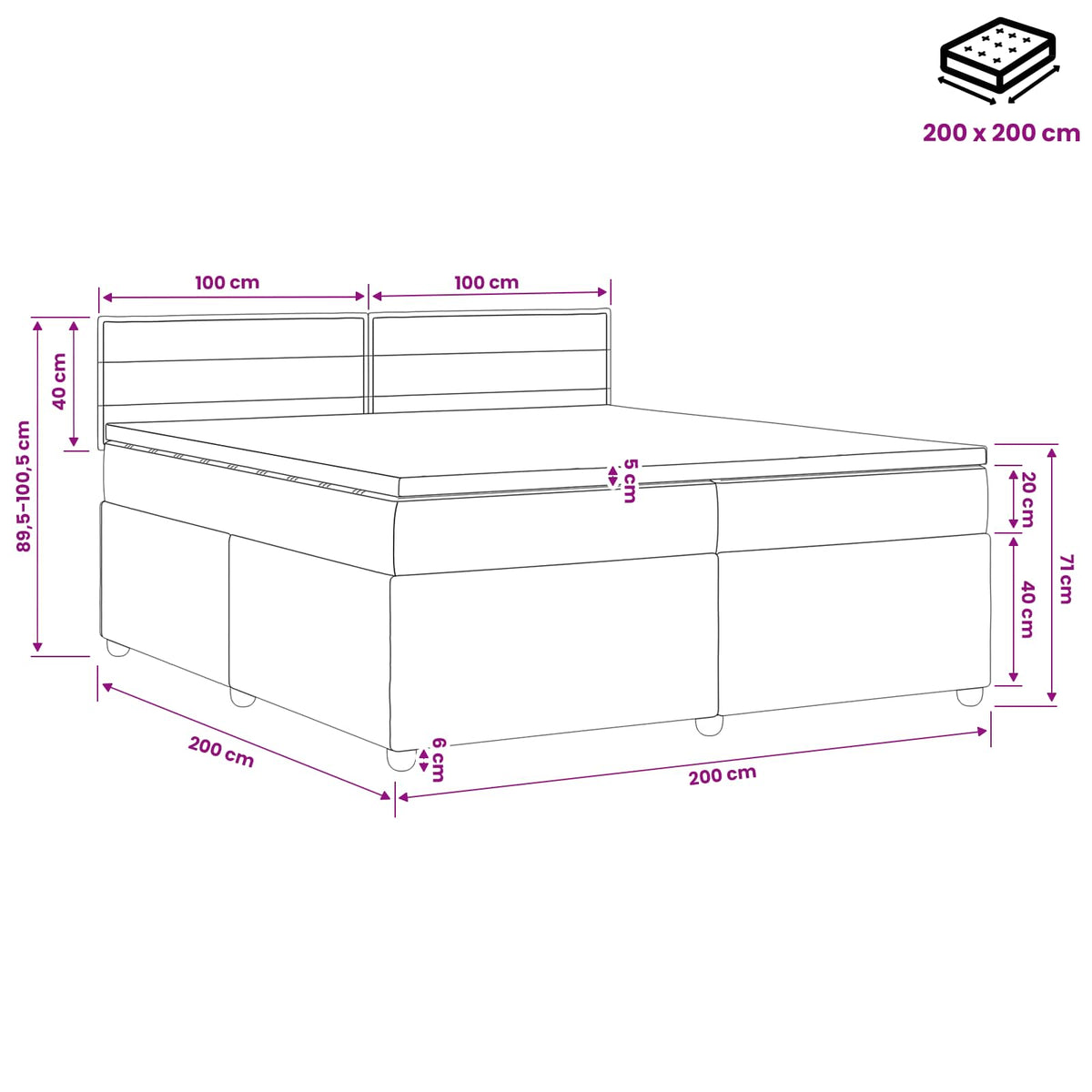 Boxspring ágy matraccal Tópszínű 200 x 200 cm Szövet