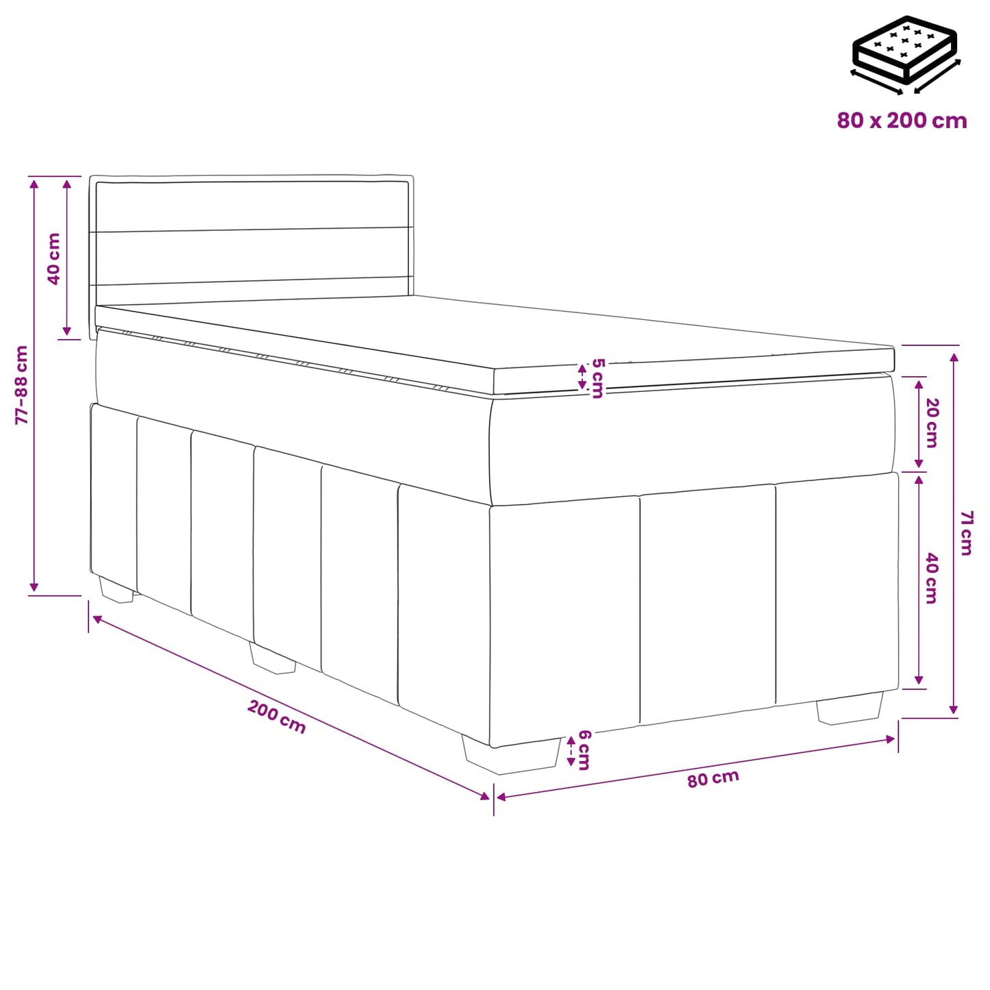 Boxspring ágy matraccal Világosszürke 80 x 200 cm Szövet