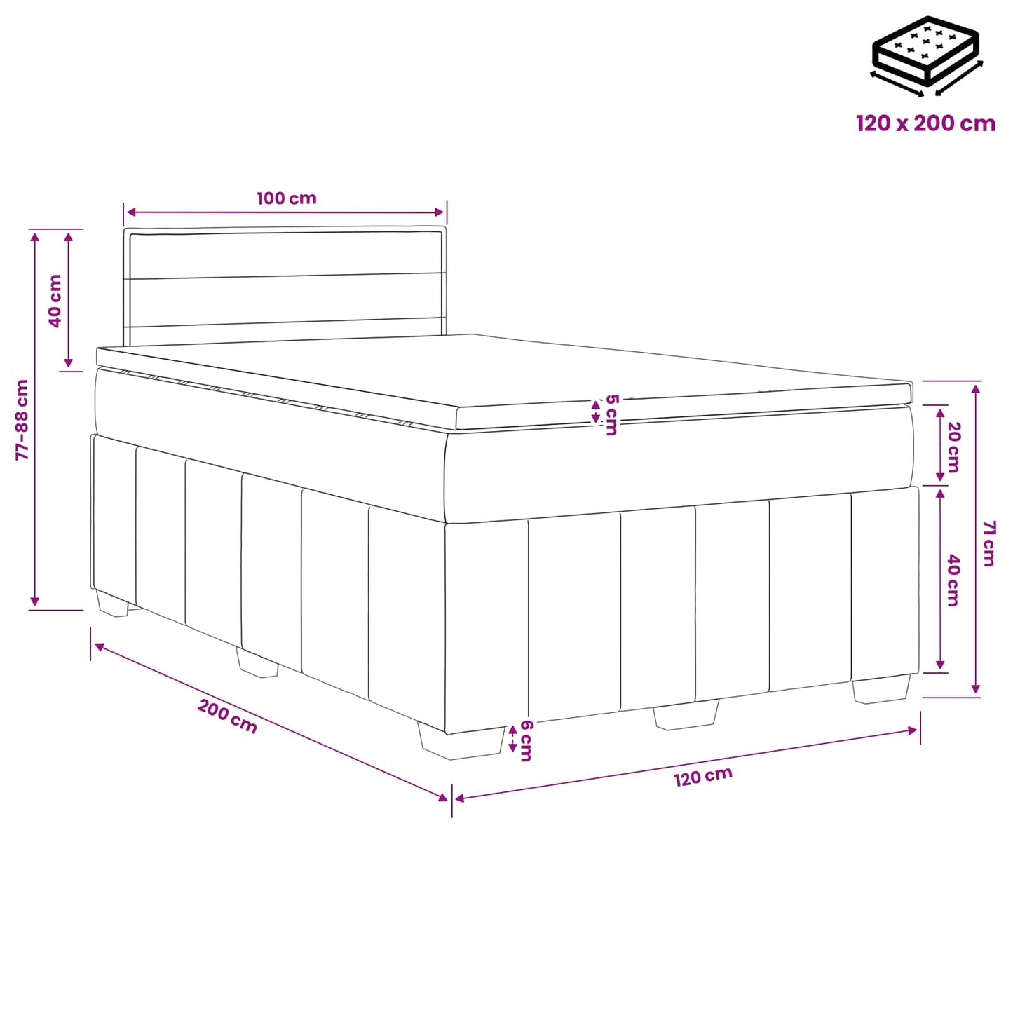 Boxspring ágy matraccal fejtámlával Kék 120 x 200 cm Szövet