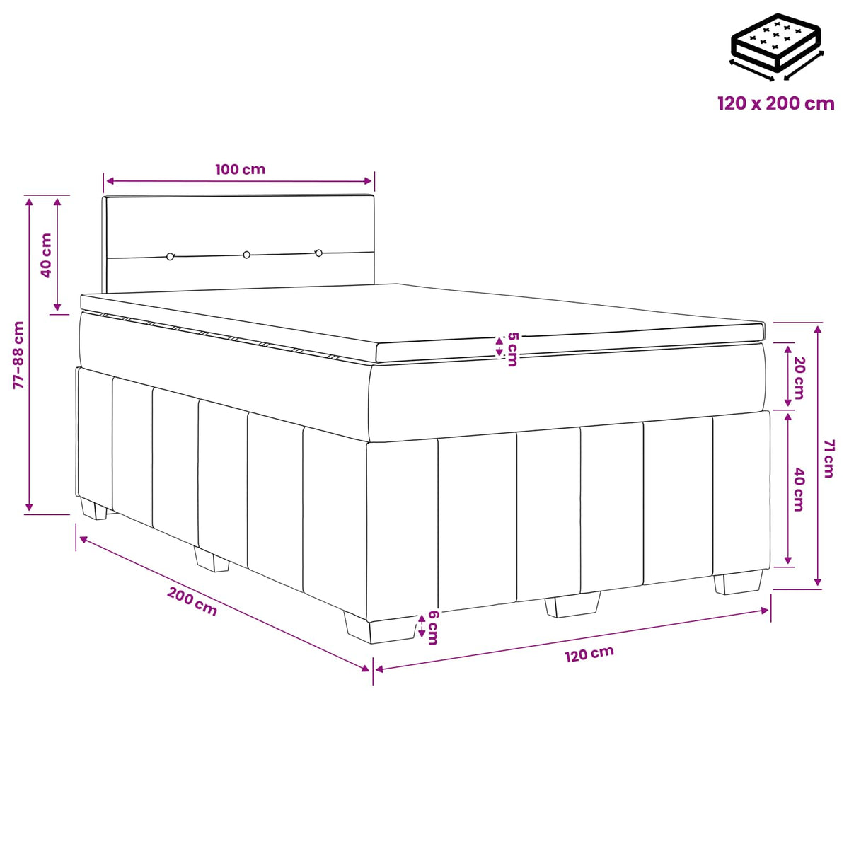 Boxspring ágy matraccal Sötét Barna 120 x 200 cm Szövet