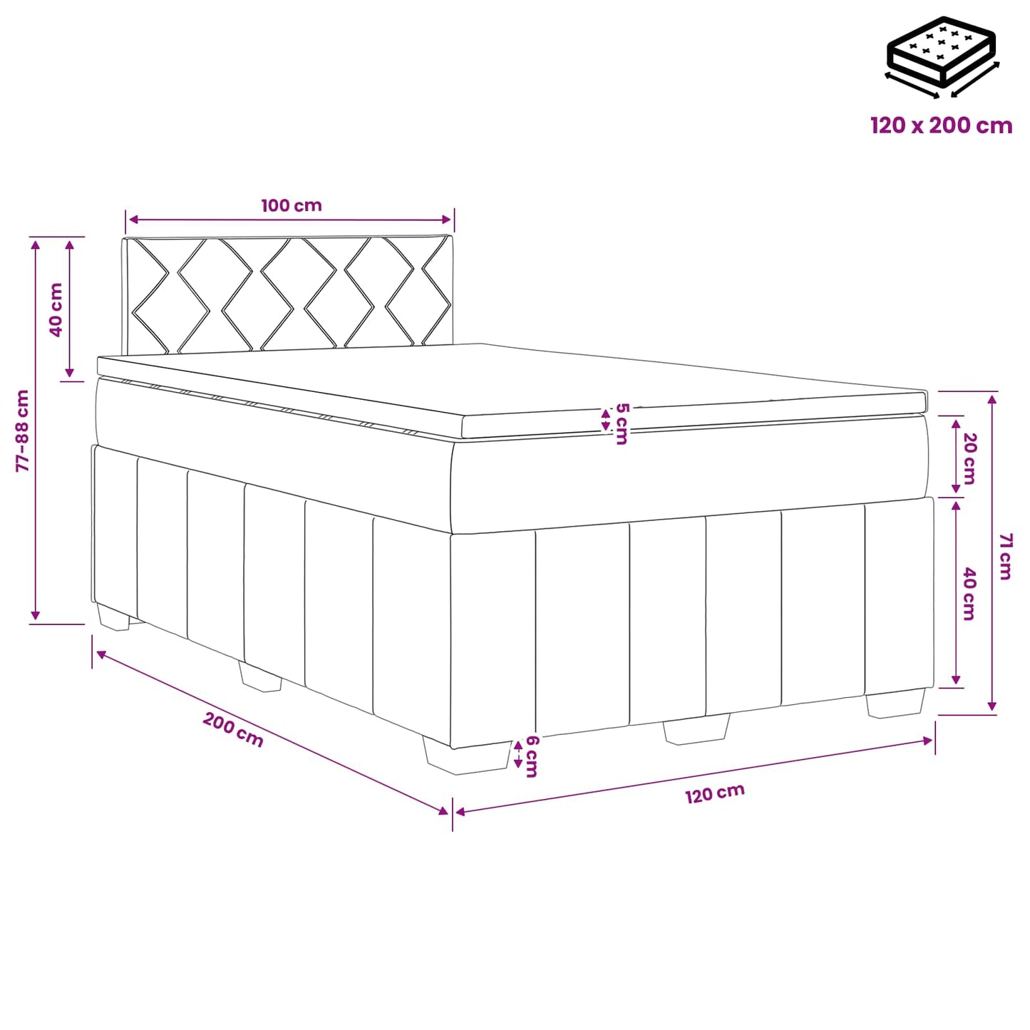 Boxspring ágy matraccal fejtámlával Kék 120 x 200 cm Szövet