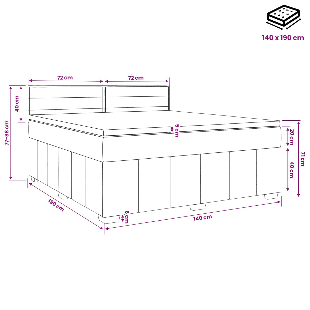 Boxspring ágy matraccal Tópszínű 140 x 190 cm Szövet