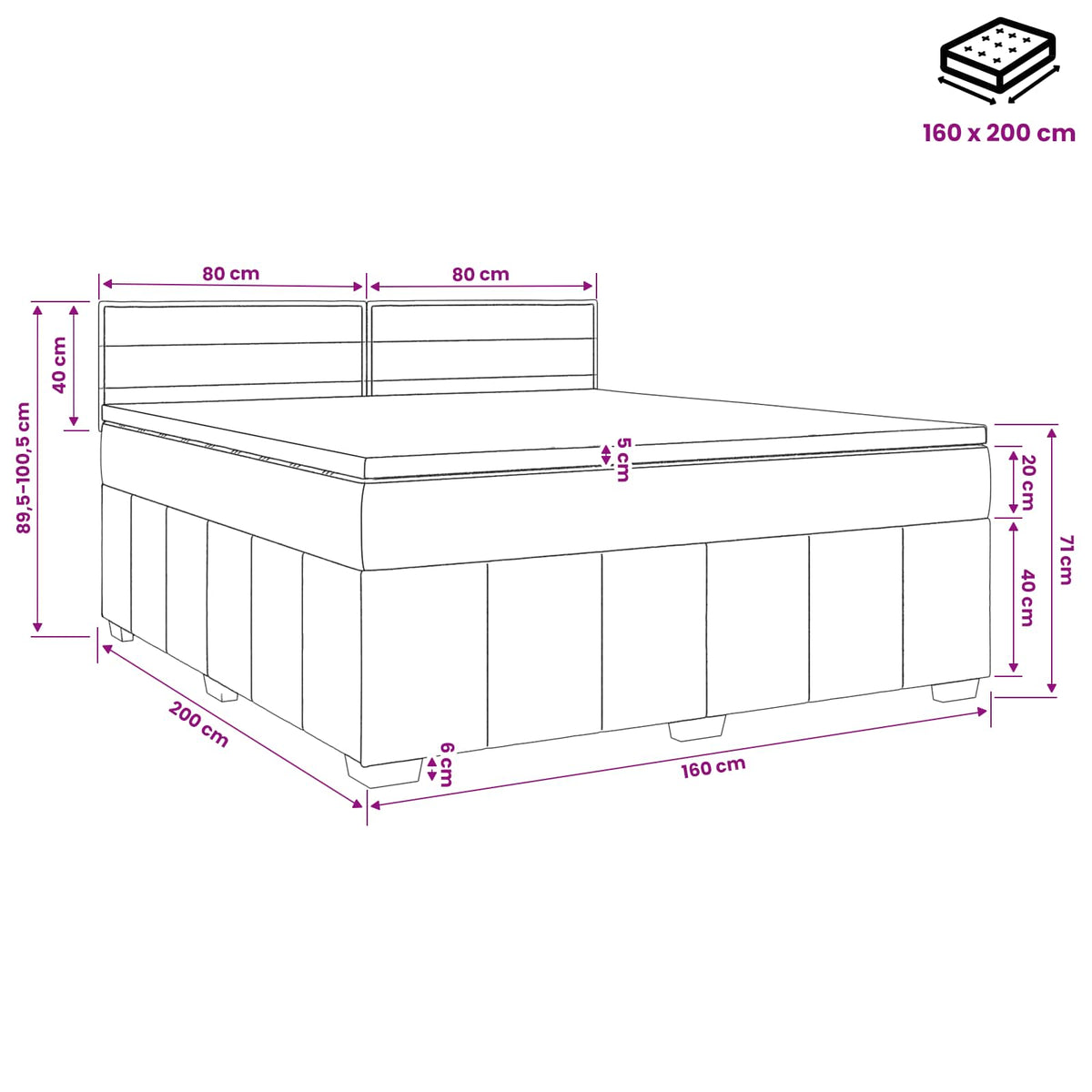 Boxspring ágy matraccal Tópszínű 160 x 200 cm Szövet