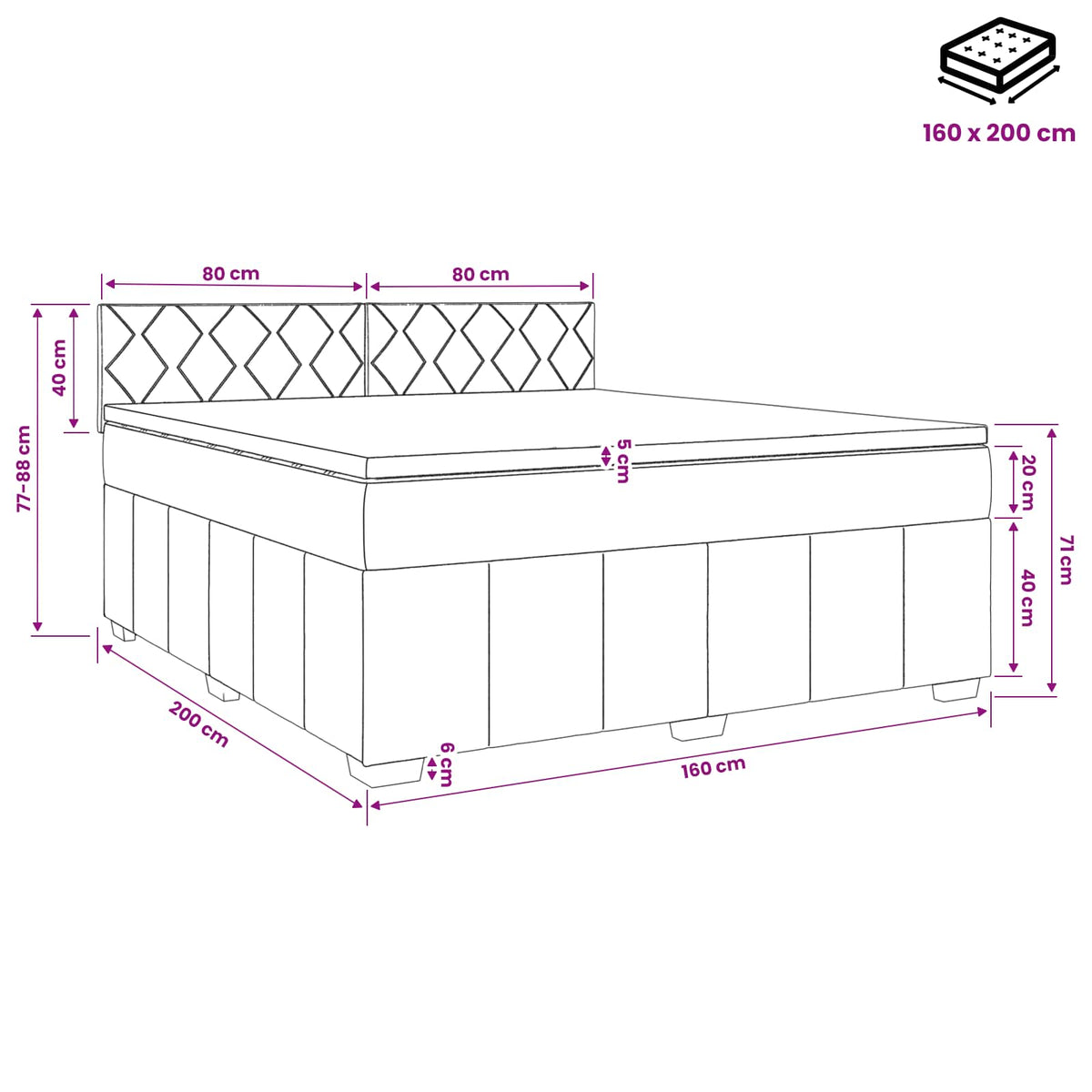 Boxspring ágy matraccal Tópszínű 160 x 200 cm Szövet