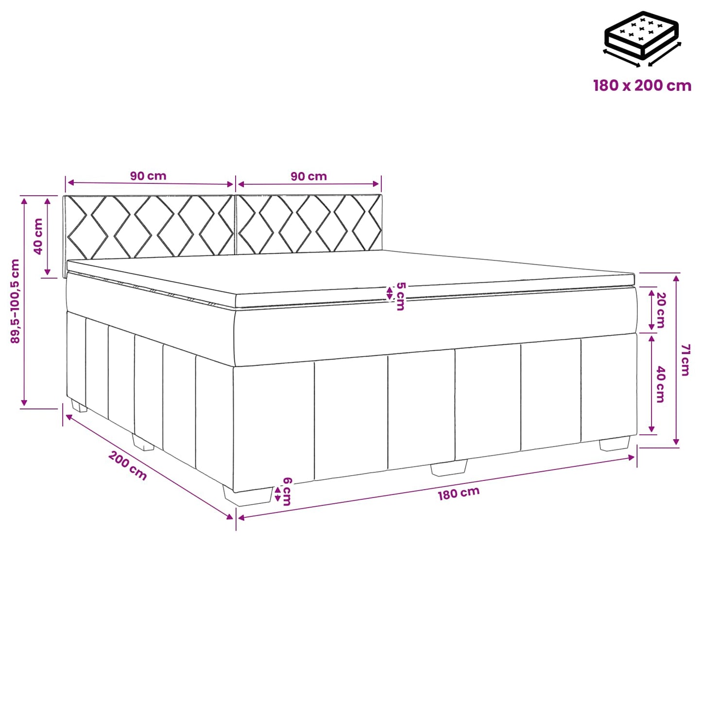 Boxspring ágy matraccal fejtámlával Fekete 180 x 200 cm Szövet