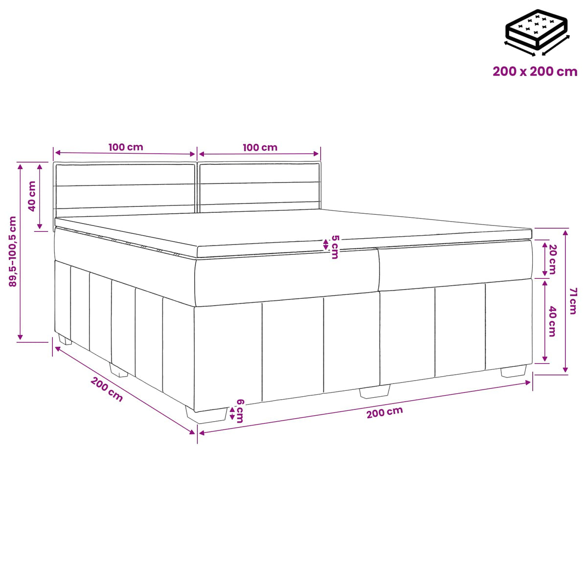 Boxspring ágy matraccal Tópszínű 200 x 200 cm Szövet
