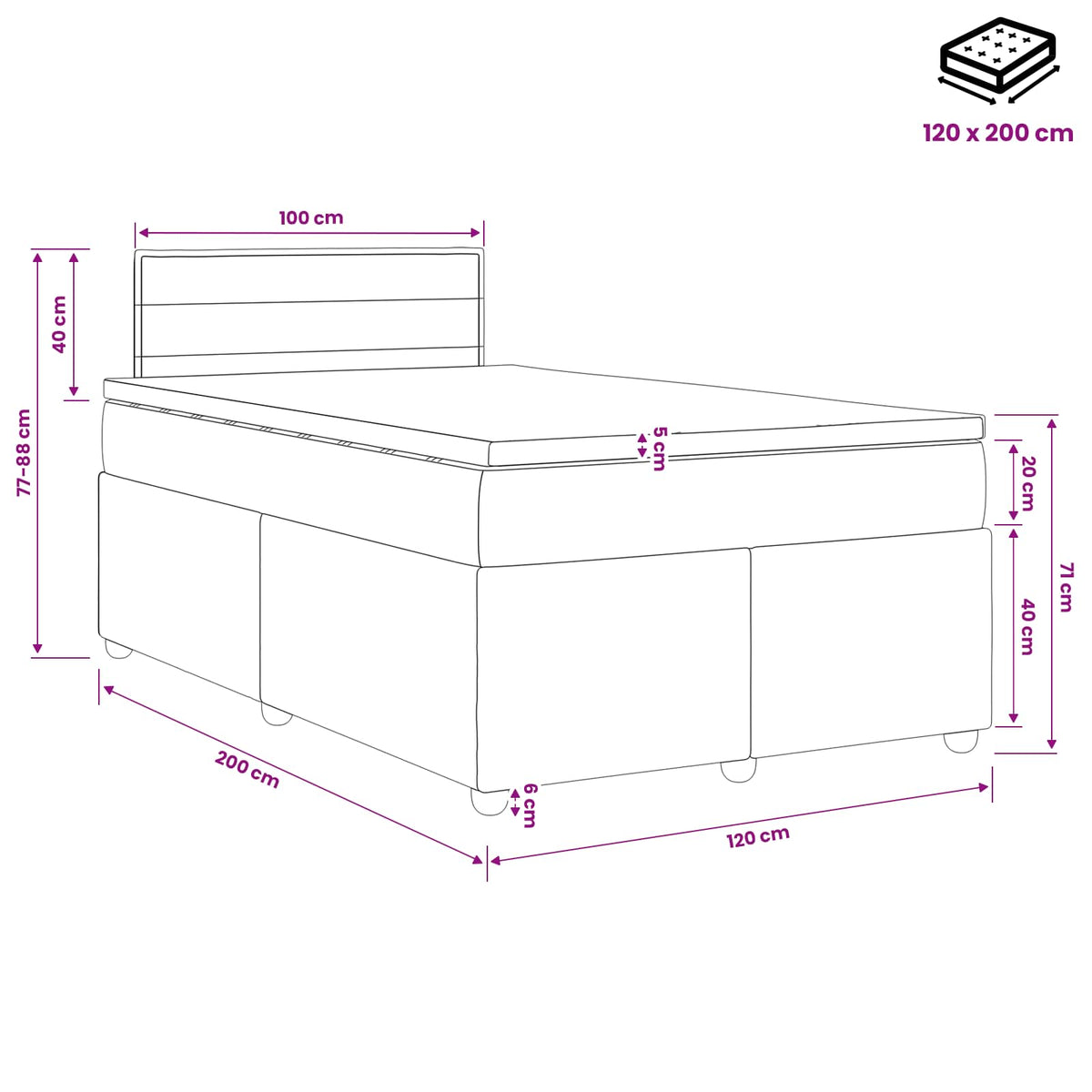 Boxspring ágy matraccal fejtámlával Kék 120 x 200 cm Szövet