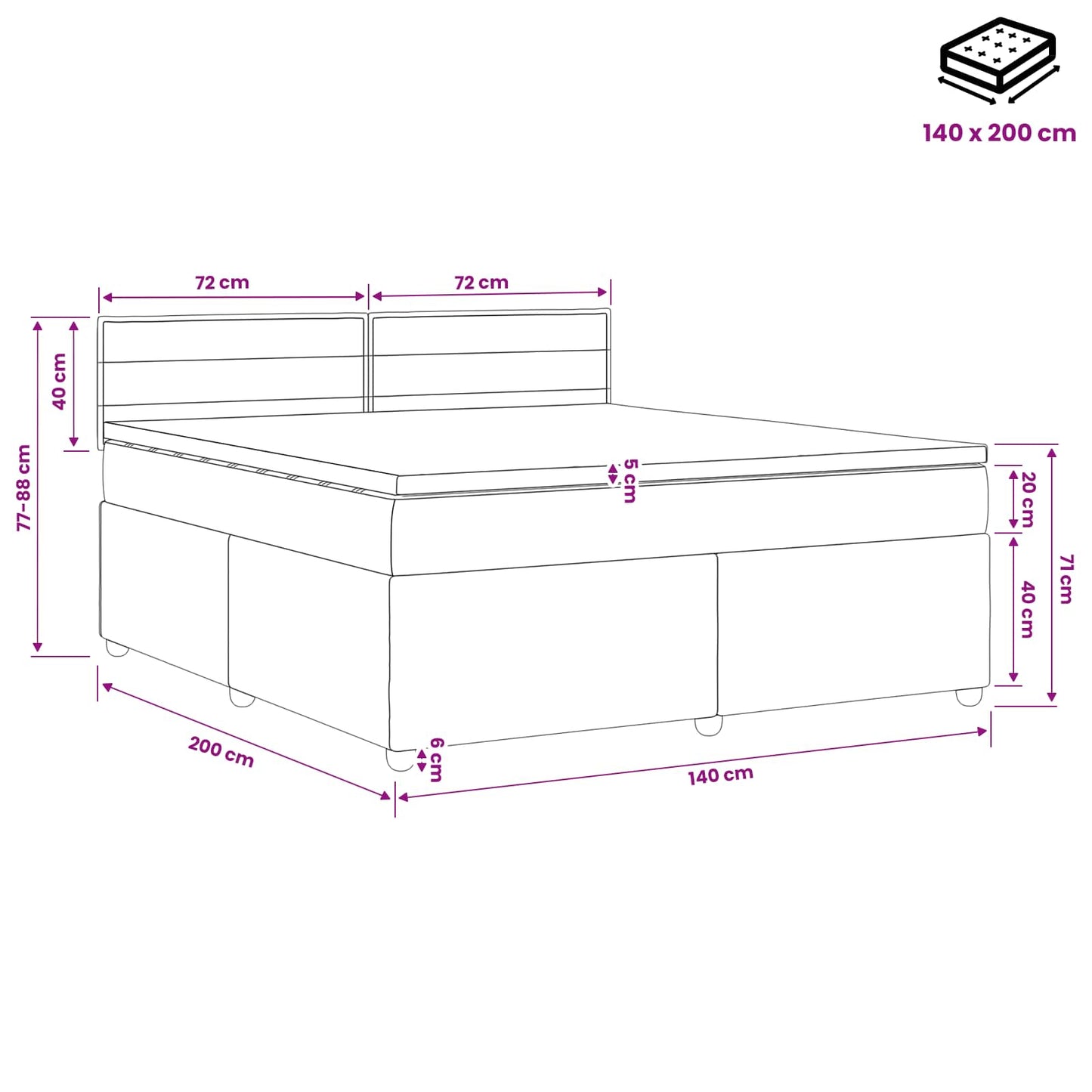 Boxspring ágy matraccal Tópszínű 140 x 200 cm Szövet