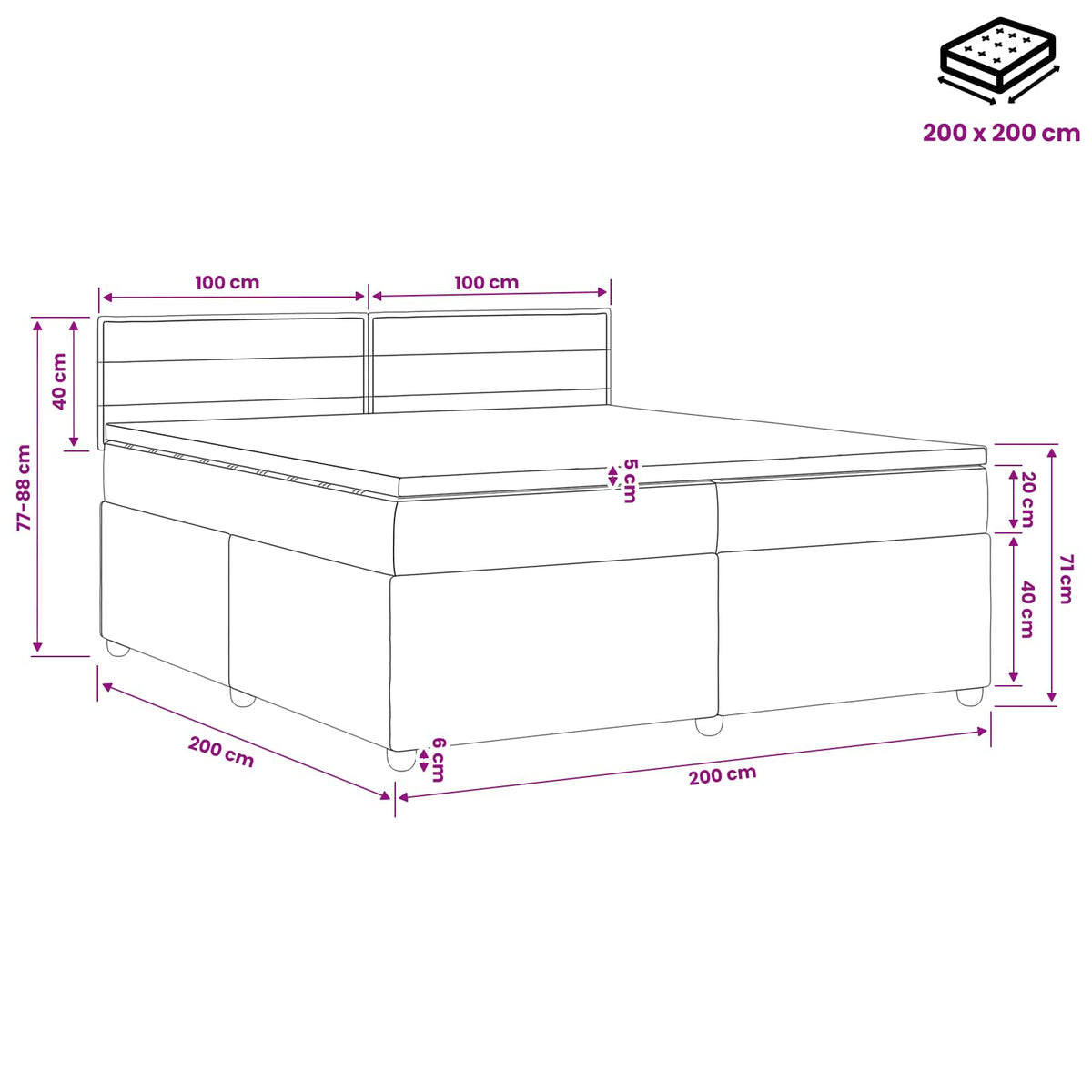 Boxspring ágy matraccal Sötét Barna 200 x 200 cm Szövet