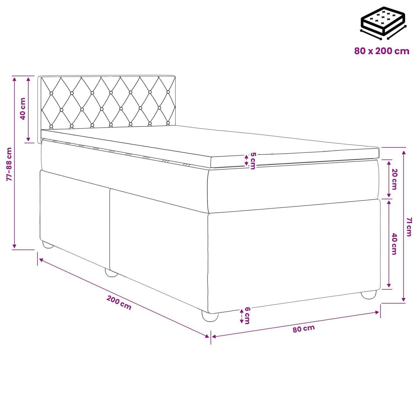 Boxspring ágy matraccal Világosszürke 80 x 200 cm Bársony
