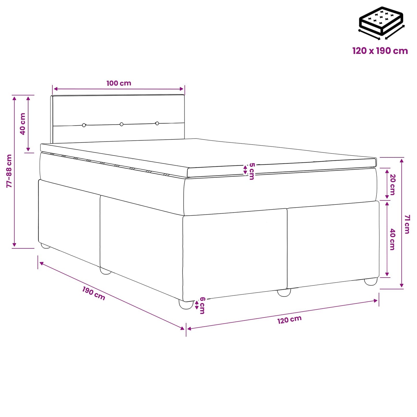 Boxspring ágy matraccal Sötétszürke 120 x 190 cm Bársony