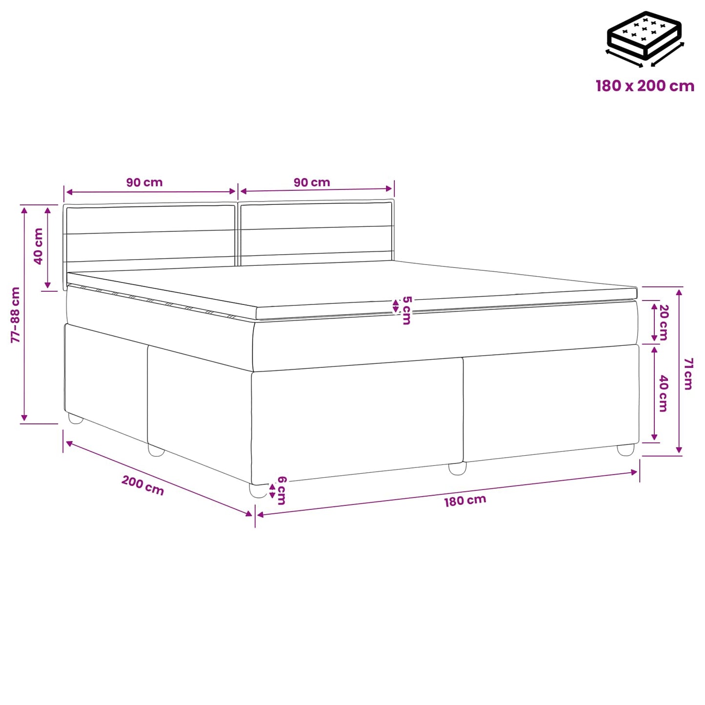 Boxspring ágy matraccal fejtámlával Fekete 180 x 200 cm Szövet
