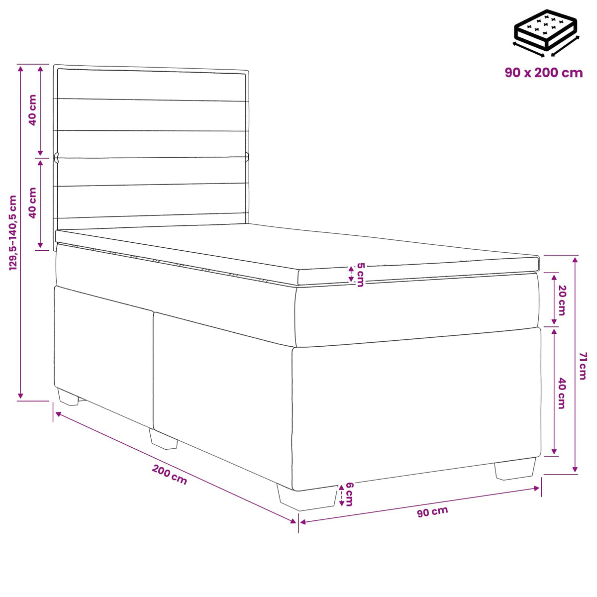 Boxspring ágy matraccal fejtámlával Tópszínű 90 x 200 cm Szövet