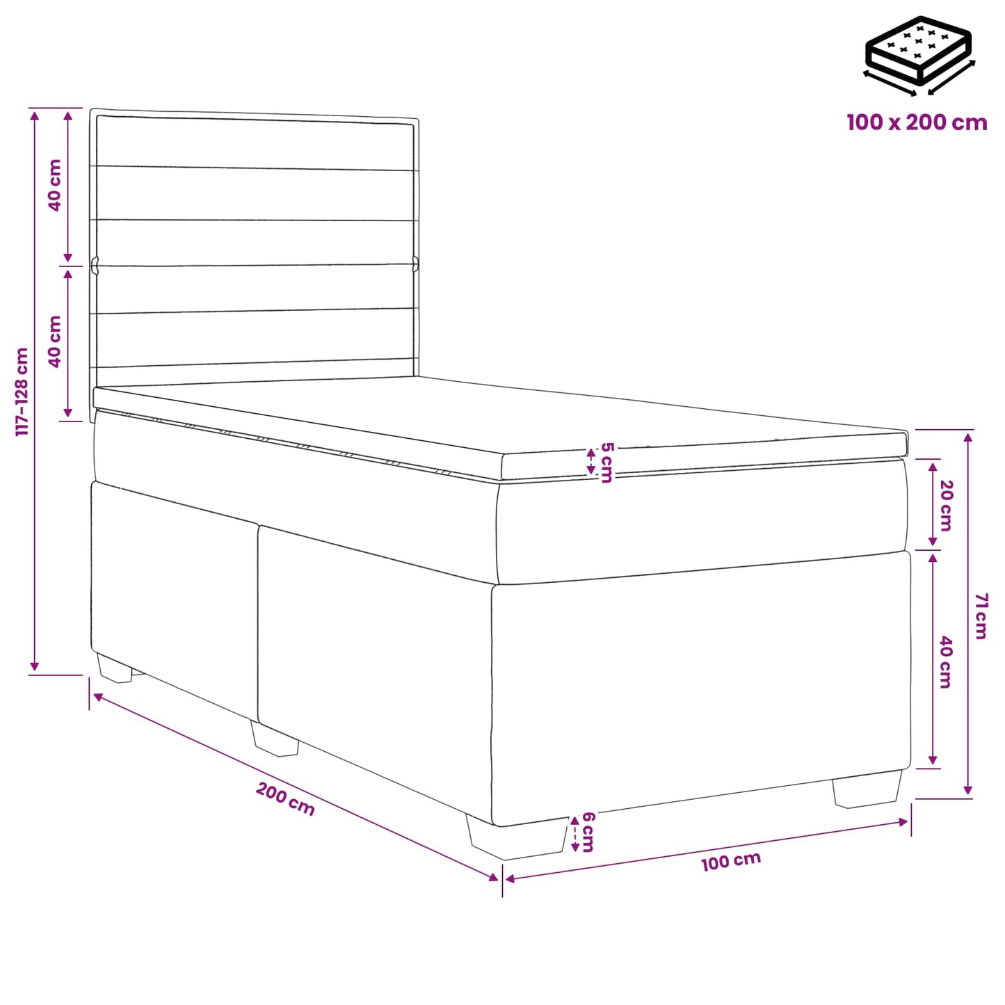 Boxspring ágy matraccal Világosszürke 100 x 200 cm Szövet