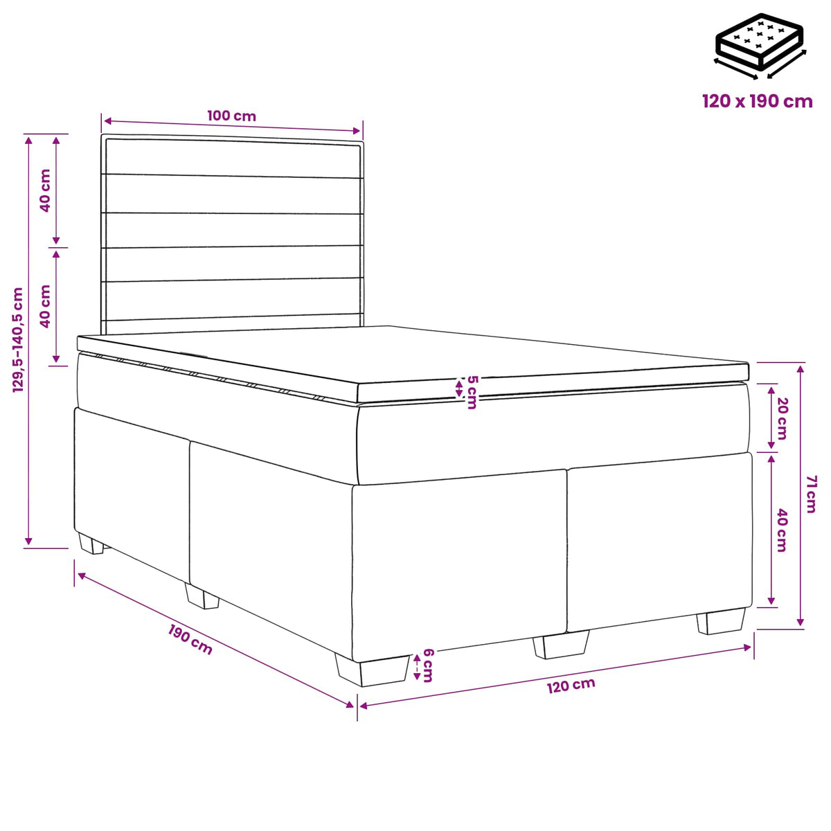 Boxspring ágy matraccal Tópszínű 120 x 190 cm Szövet
