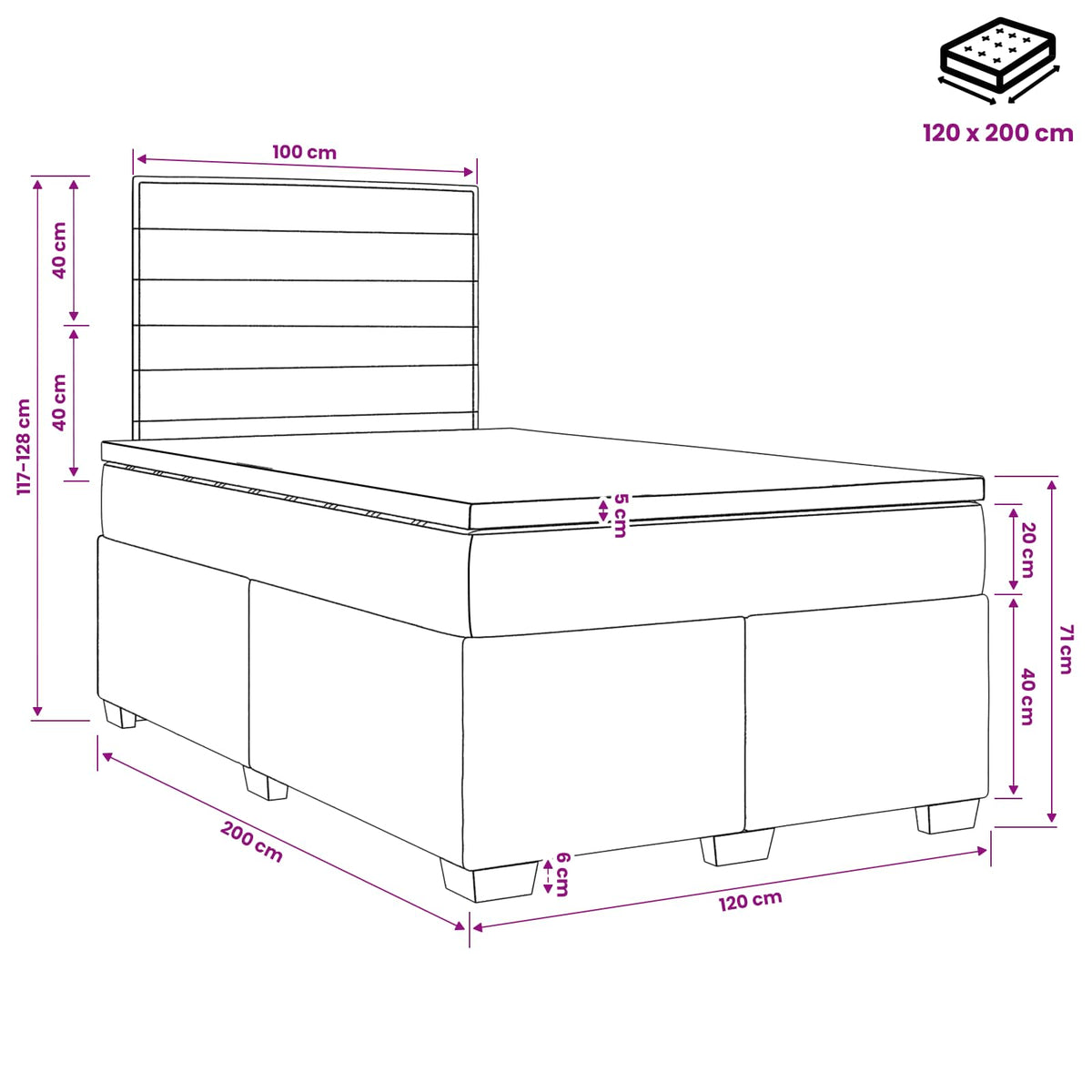 Boxspring ágy matraccal Sötétszürke 120 x 200 cm Szövet