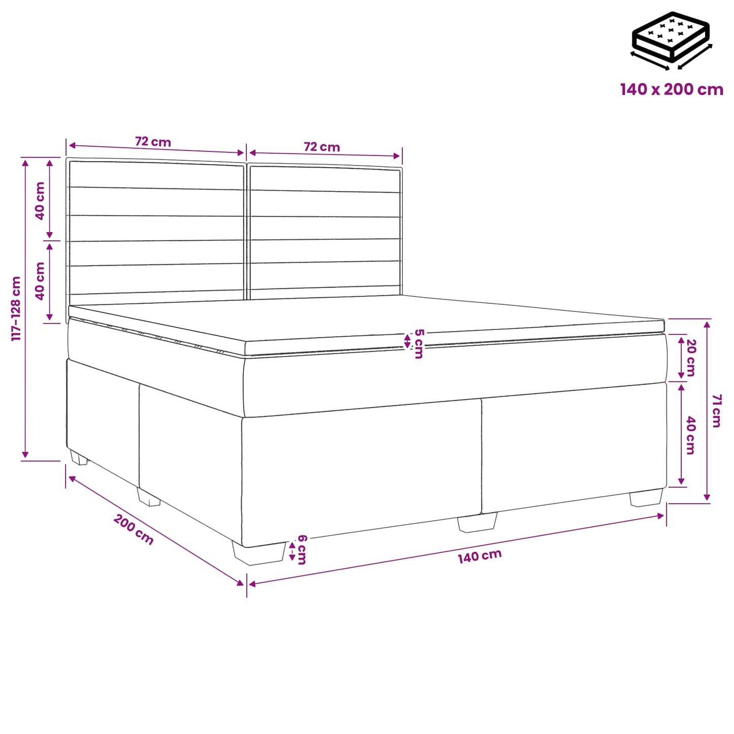 Boxspring ágy matraccal Tópszínű 140 x 200 cm Szövet