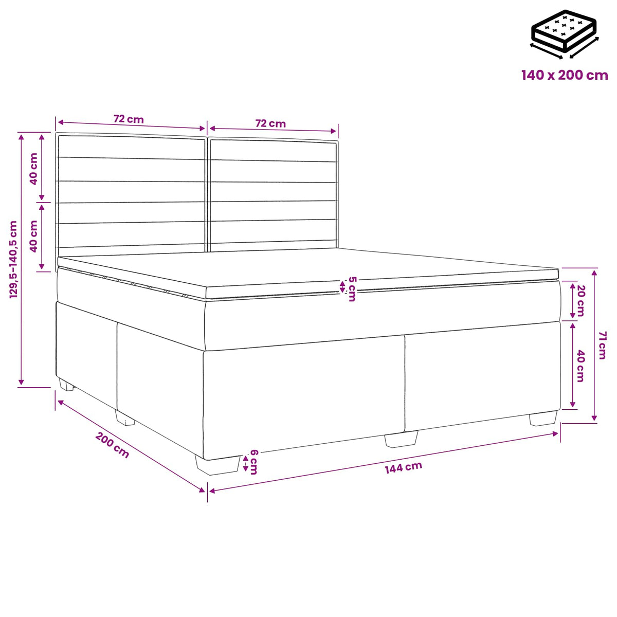 Boxspring ágy matraccal Kék 140 x 200 cm Szövet