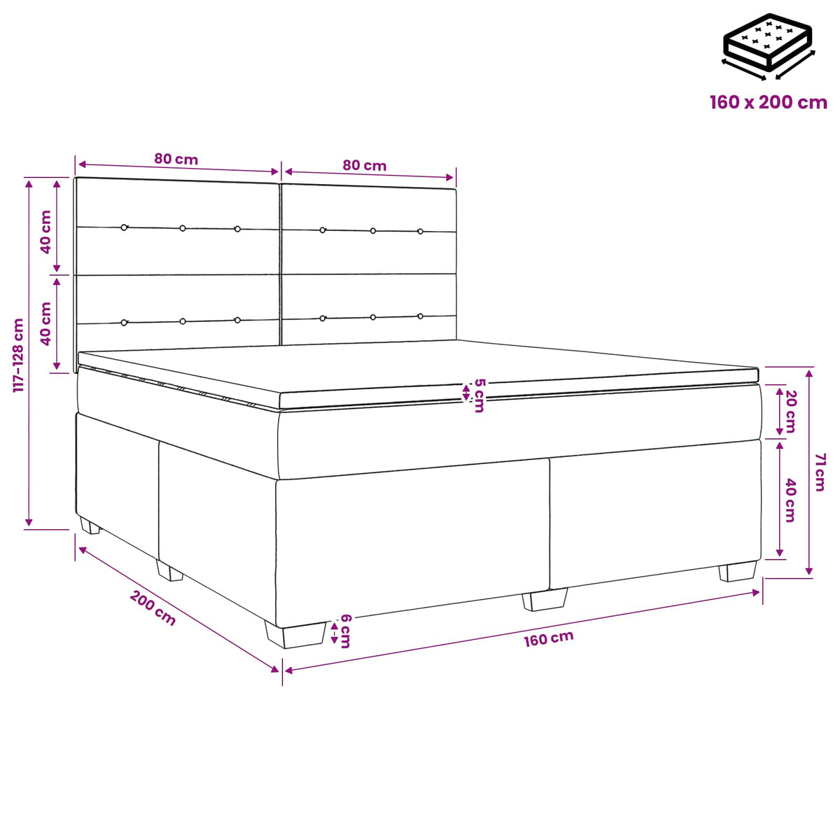 Boxspring ágy matraccal Fekete 160 x 200 cm Szövet