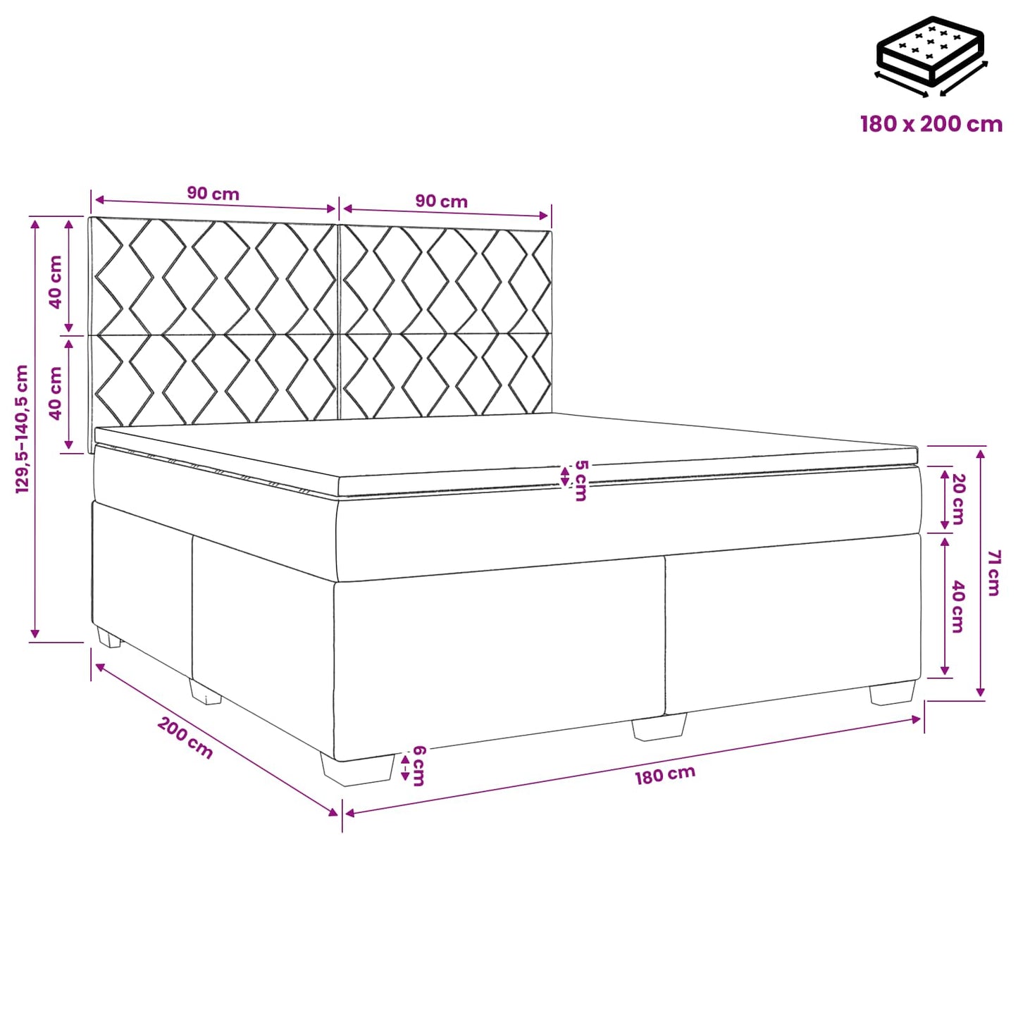 Boxspring ágy matraccal fejtámlával Fekete 180 x 200 cm Szövet