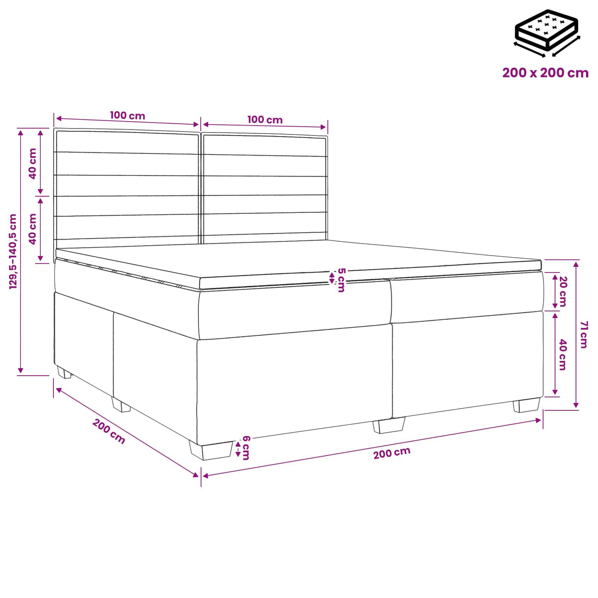 Boxspring ágy matraccal Krémszínű 200 x 200 cm Szövet