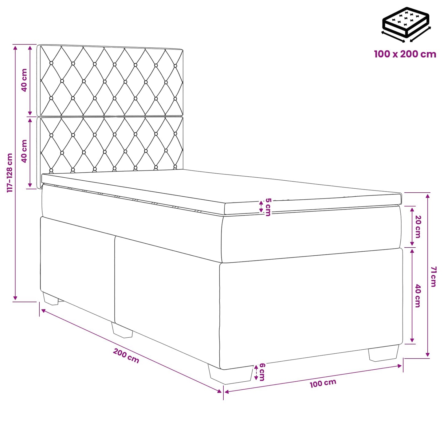Boxspring ágy matraccal fejtámlával Fekete 100 x 200 cm Bársony