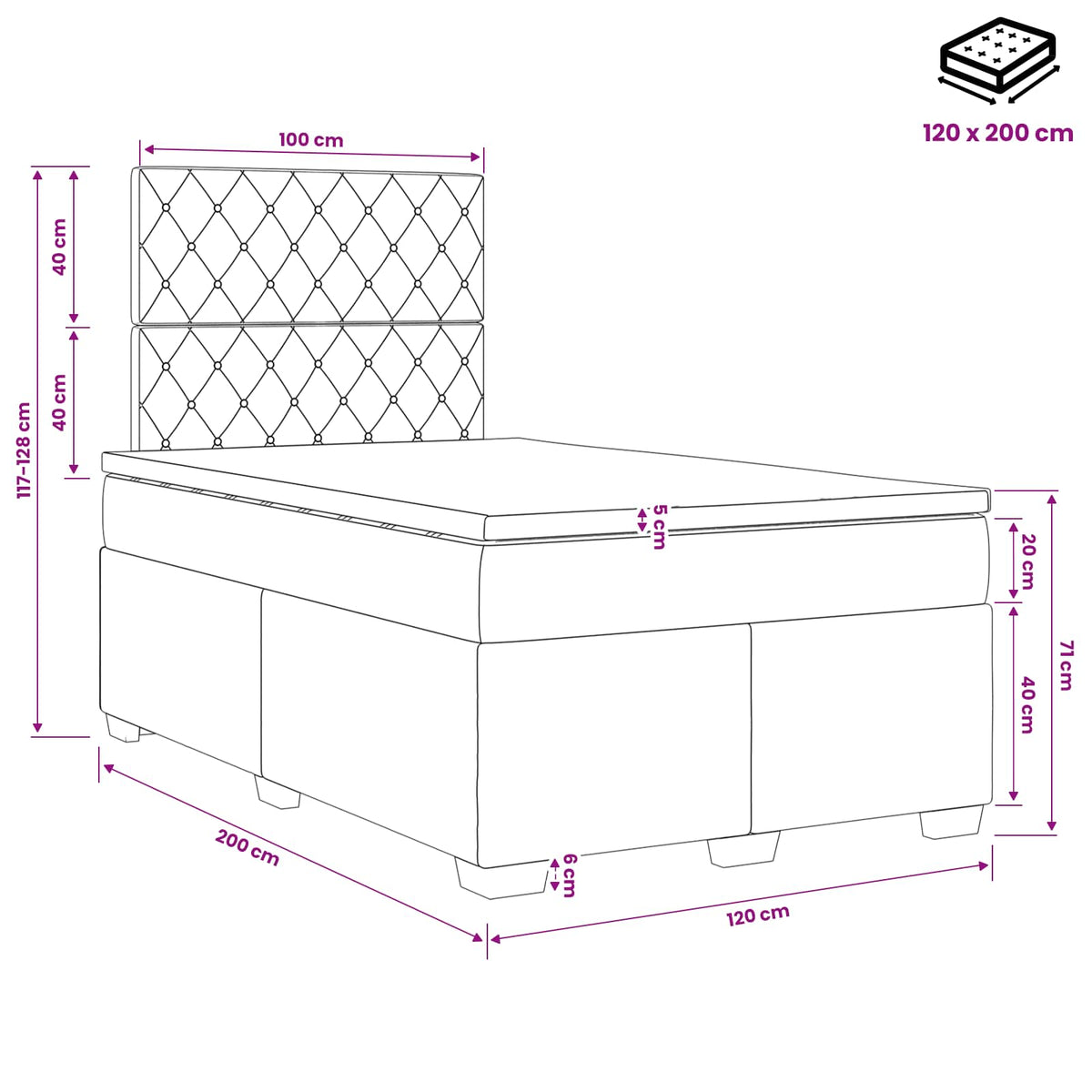 Boxspring ágy matraccal Világosszürke 120 x 200 cm Bársony