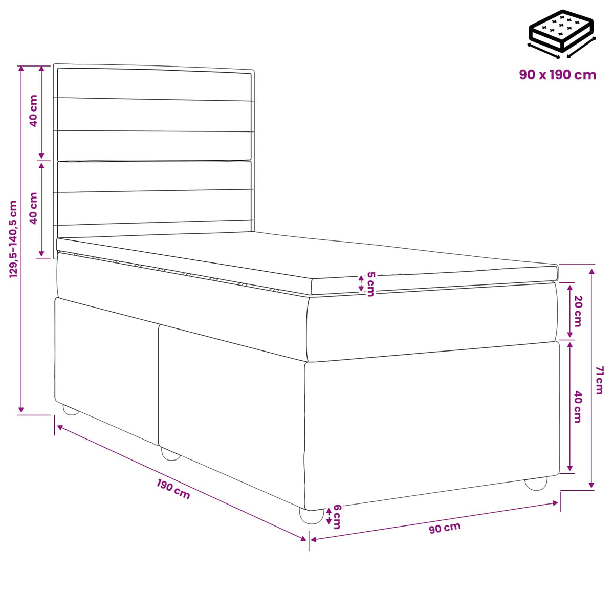 Boxspring ágy matraccal Krémszínű 90 x 190 cm Szövet