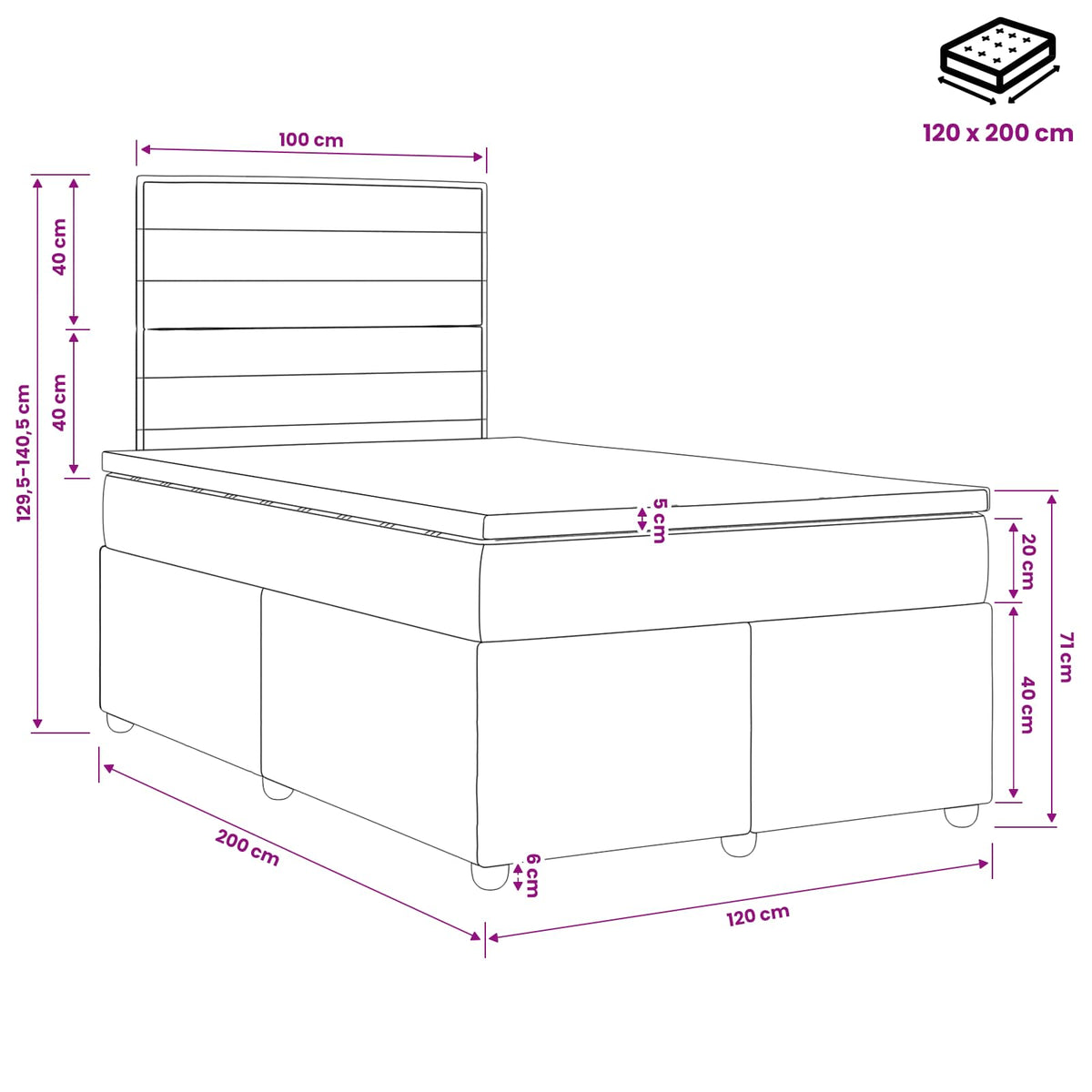 Boxspring ágy matraccal fejtámlával Kék 120 x 200 cm Szövet