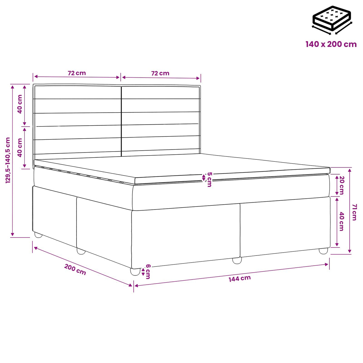 Boxspring ágy matraccal fejtámlával Kék 140 x 200 cm Szövet