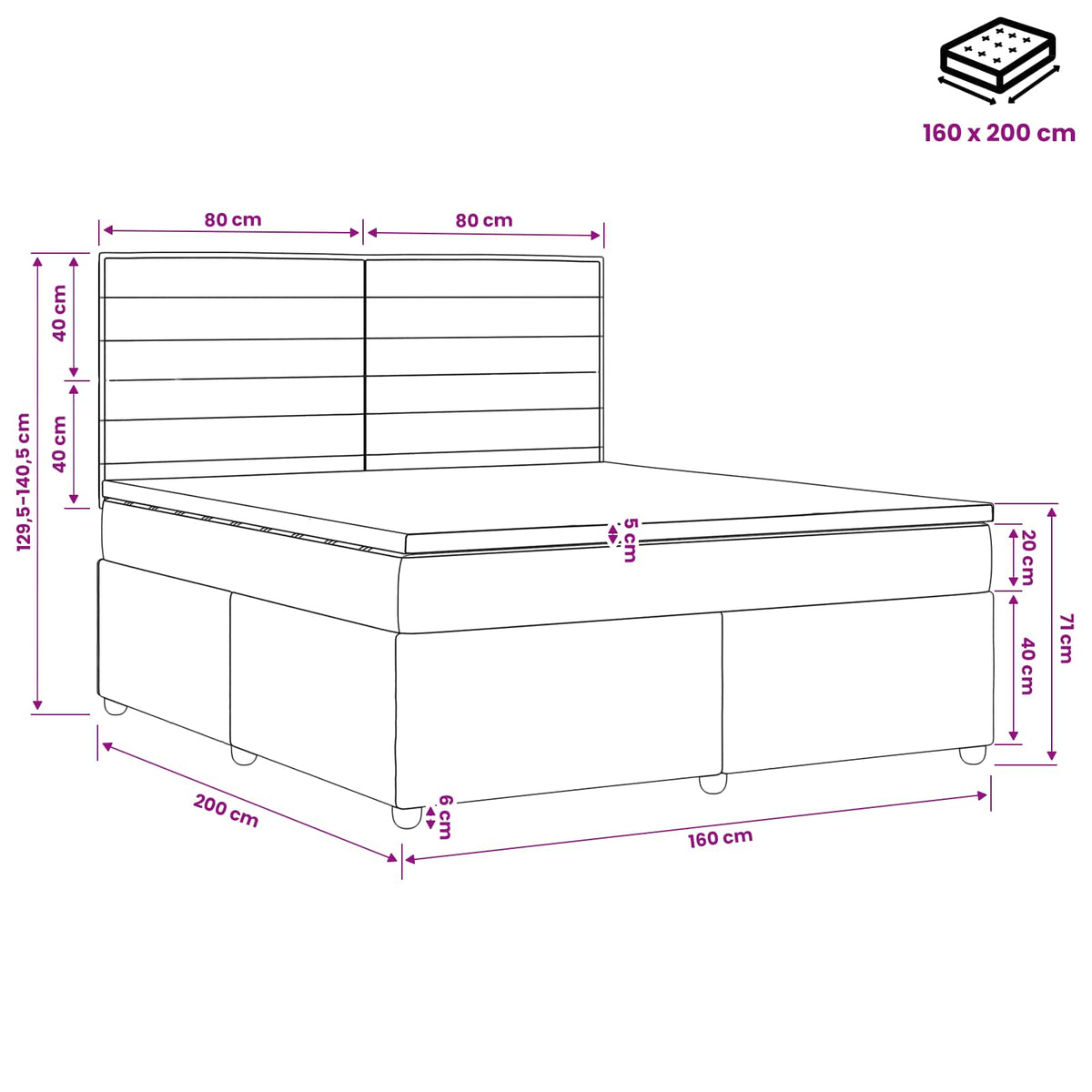 Boxspring ágy matraccal fejtámlával Kék 160 x 200 cm Szövet