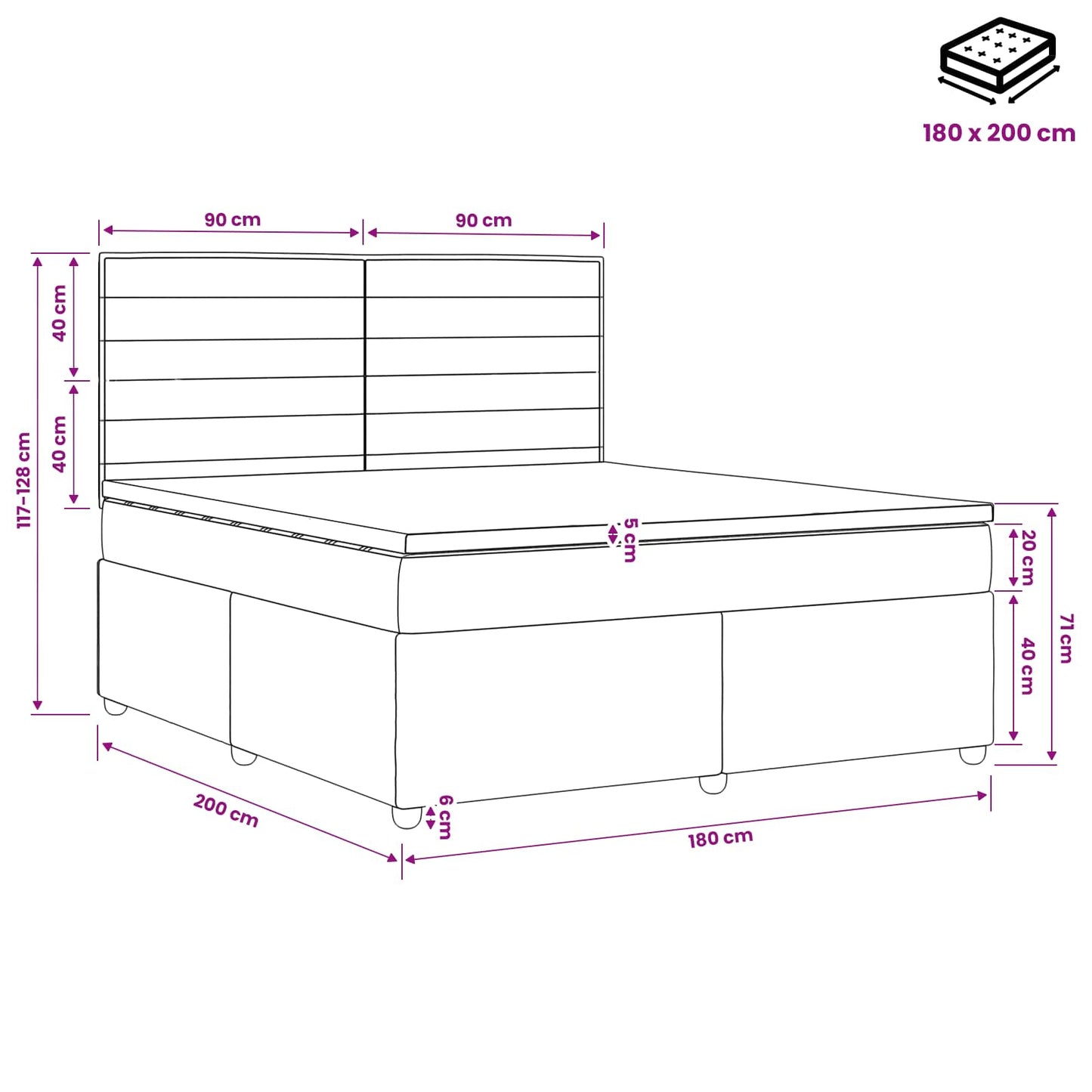 Boxspring ágy matraccal fejtámlával Fekete 180 x 200 cm Szövet