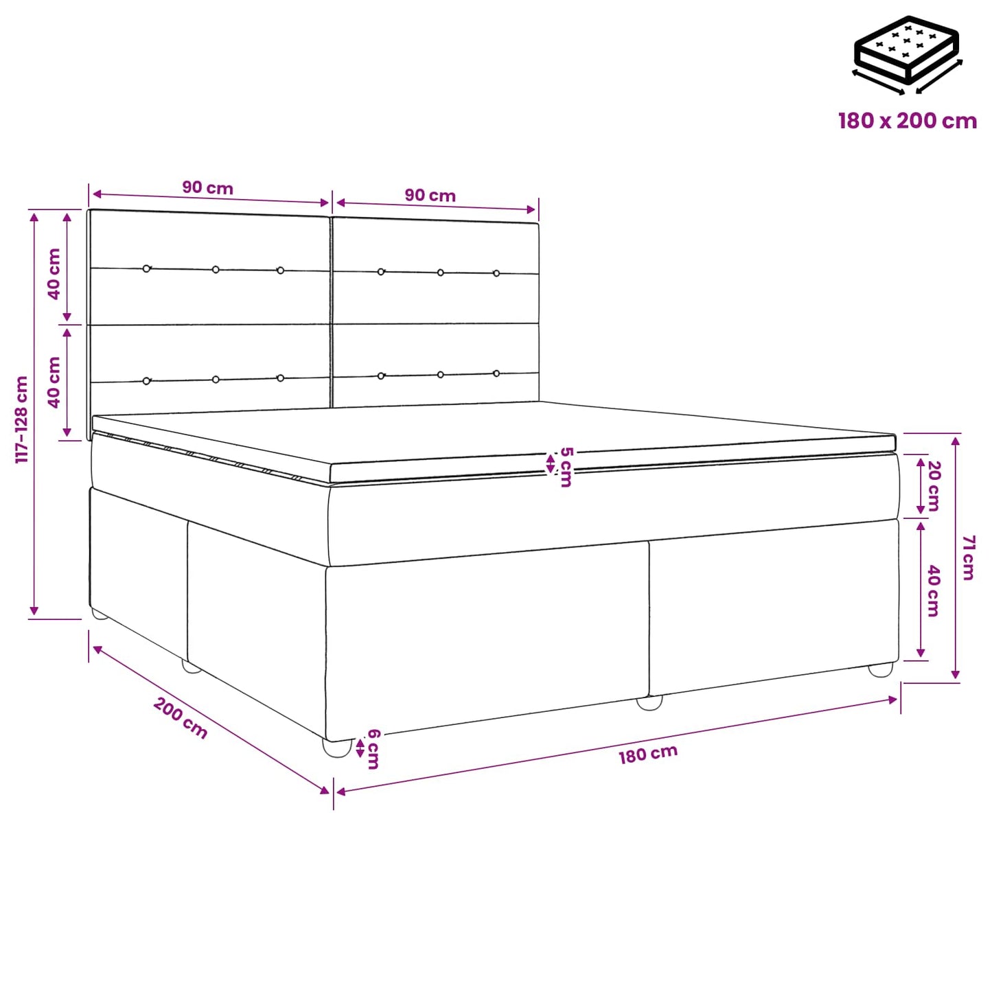 Boxspring ágy matraccal fejtámlával Kék 180 x 200 cm Szövet